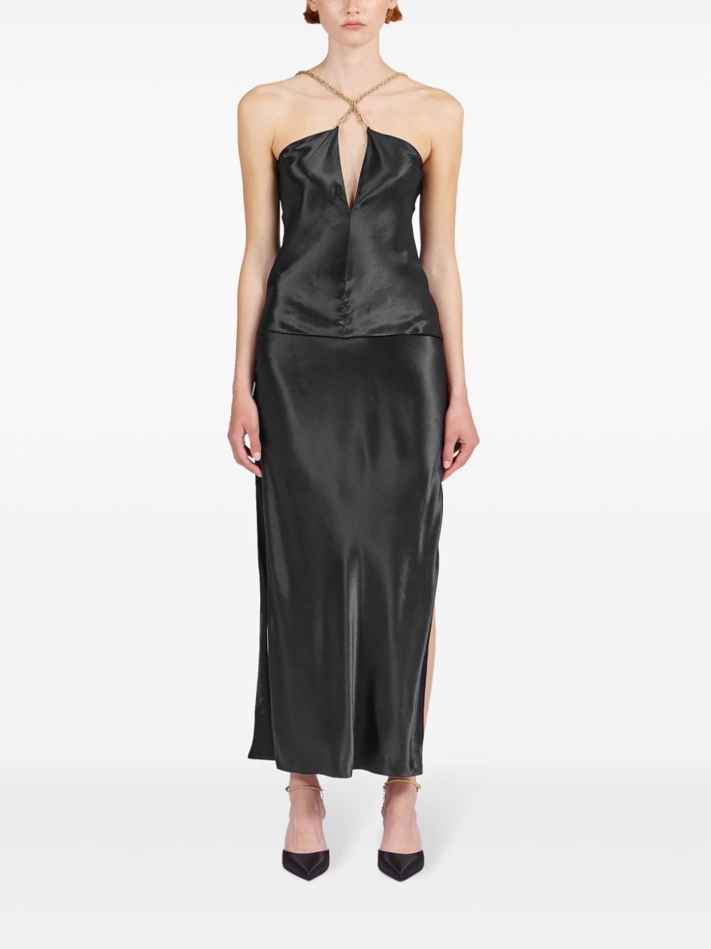 Ferragamo Satin Sleeveless Top with Crossover Neck