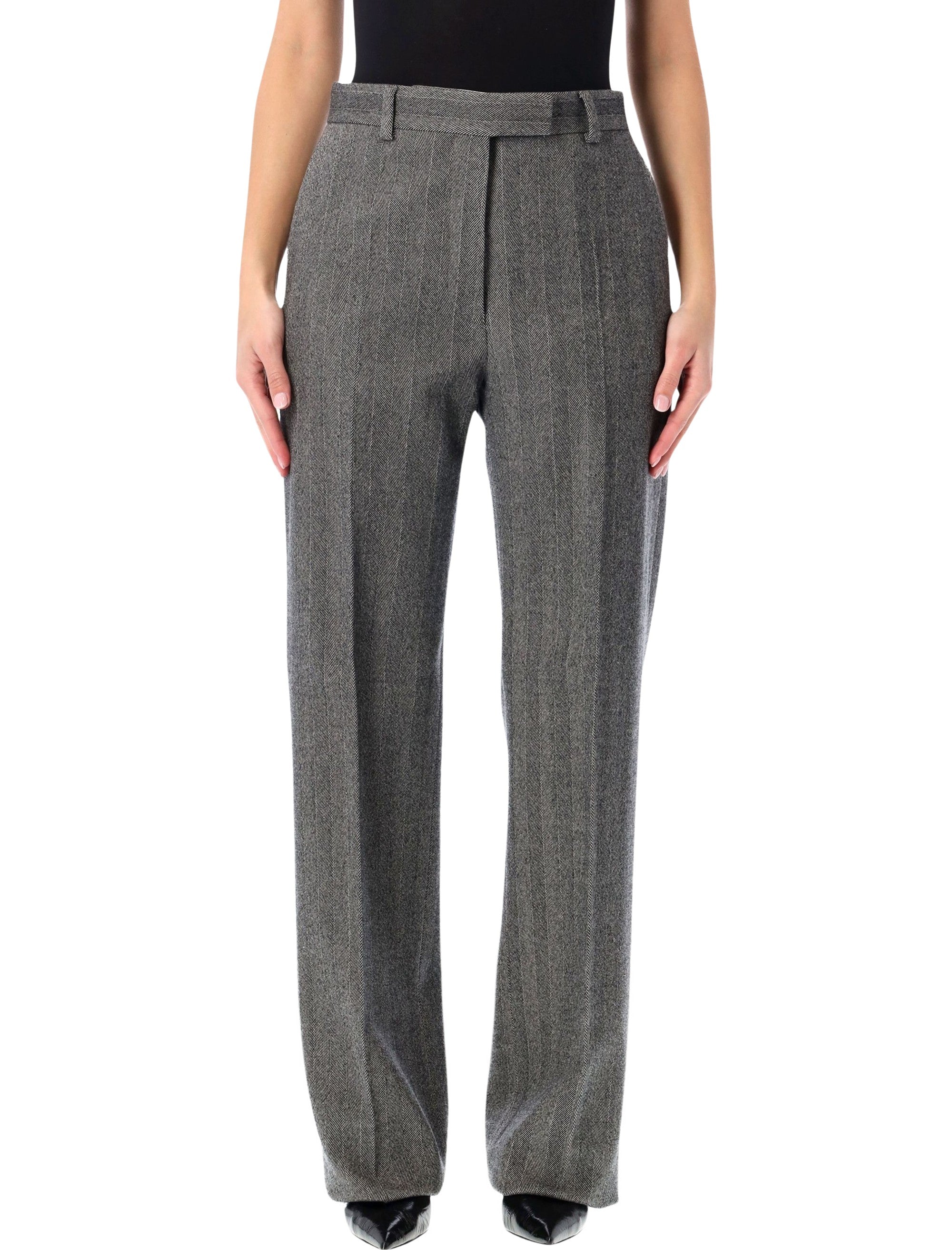 Ferragamo Tailored Wool Chevron Trousers - Size 40