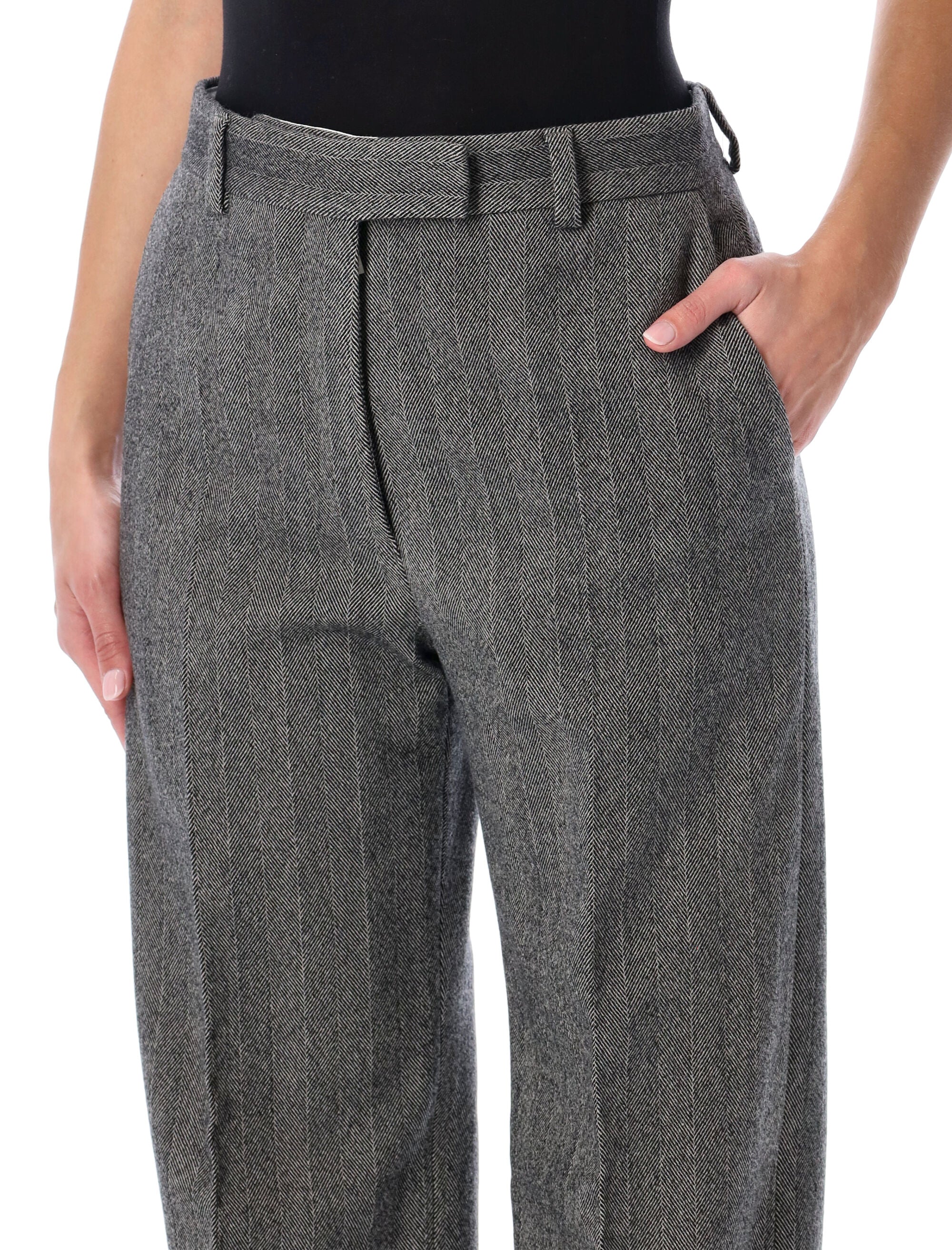 Ferragamo Tailored Wool Chevron Trousers - Size 40