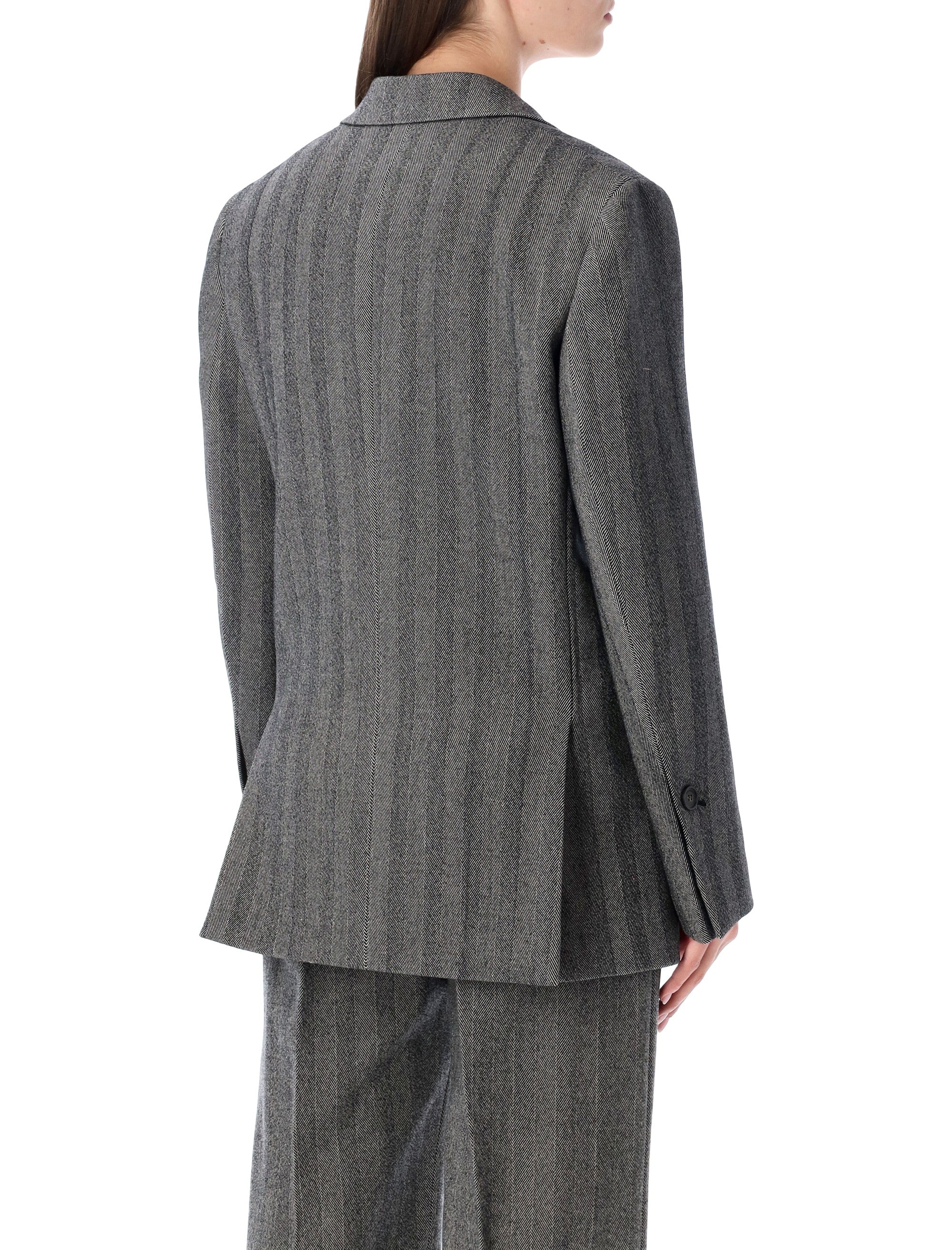 Ferragamo Oversized Double-Breasted Chevron Wool Blazer - Size 40