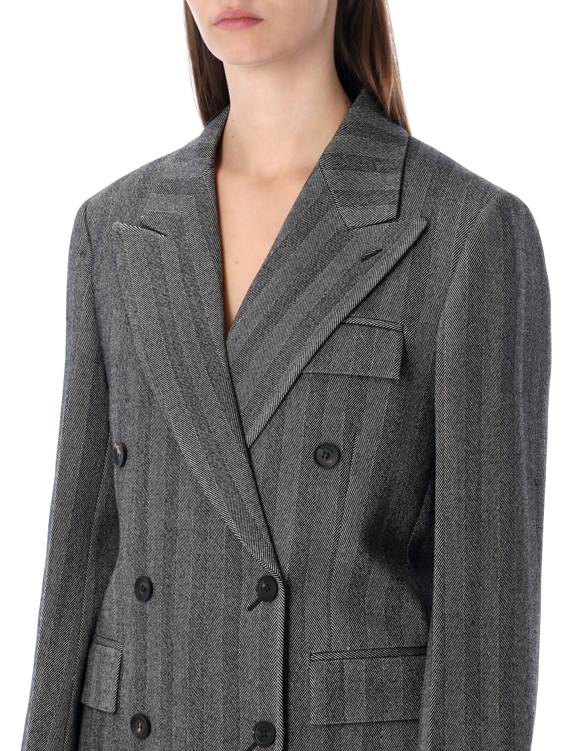 Ferragamo Oversized Double-Breasted Chevron Wool Blazer - Size 40