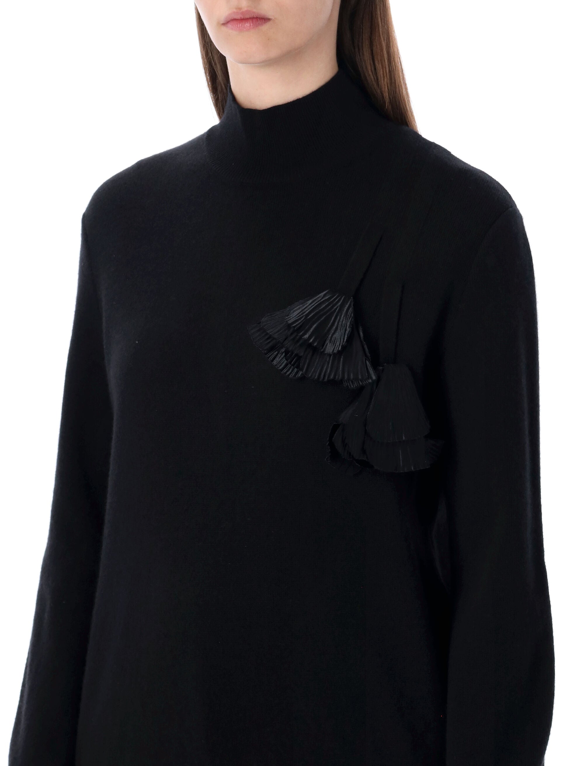 Ferragamo Mock-Neck Cashmere-Blend Sweater with Floral Appliqués - Women's Size S
