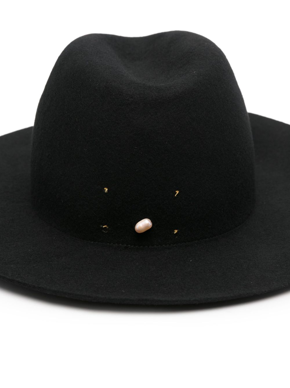FORTE FORTE Wool Fedora Hat with Pearl Embellishment and Wide Brim