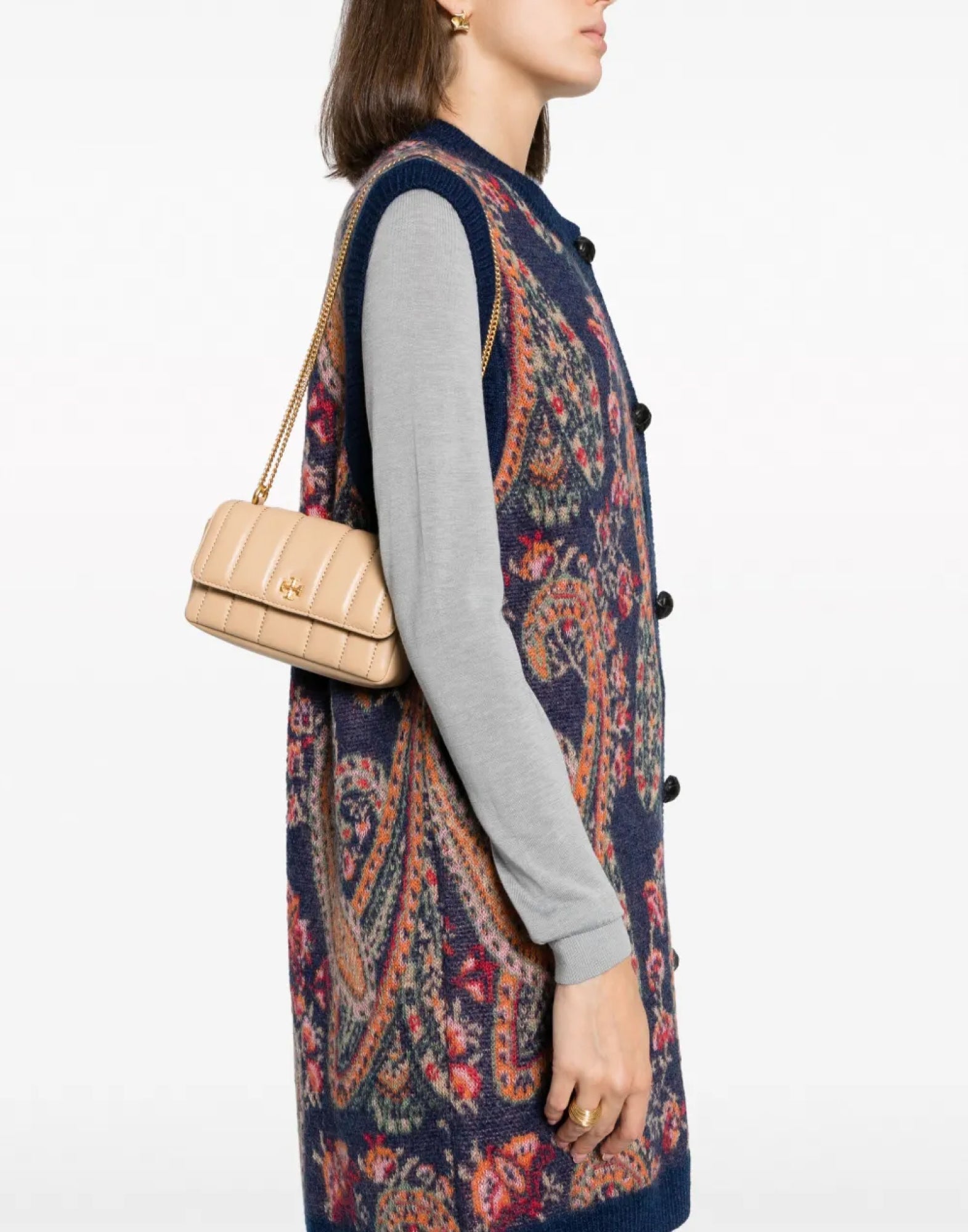 TORY BURCH Mini Flap Quilted Logo Shoulder Handbag 17x10x5 cm