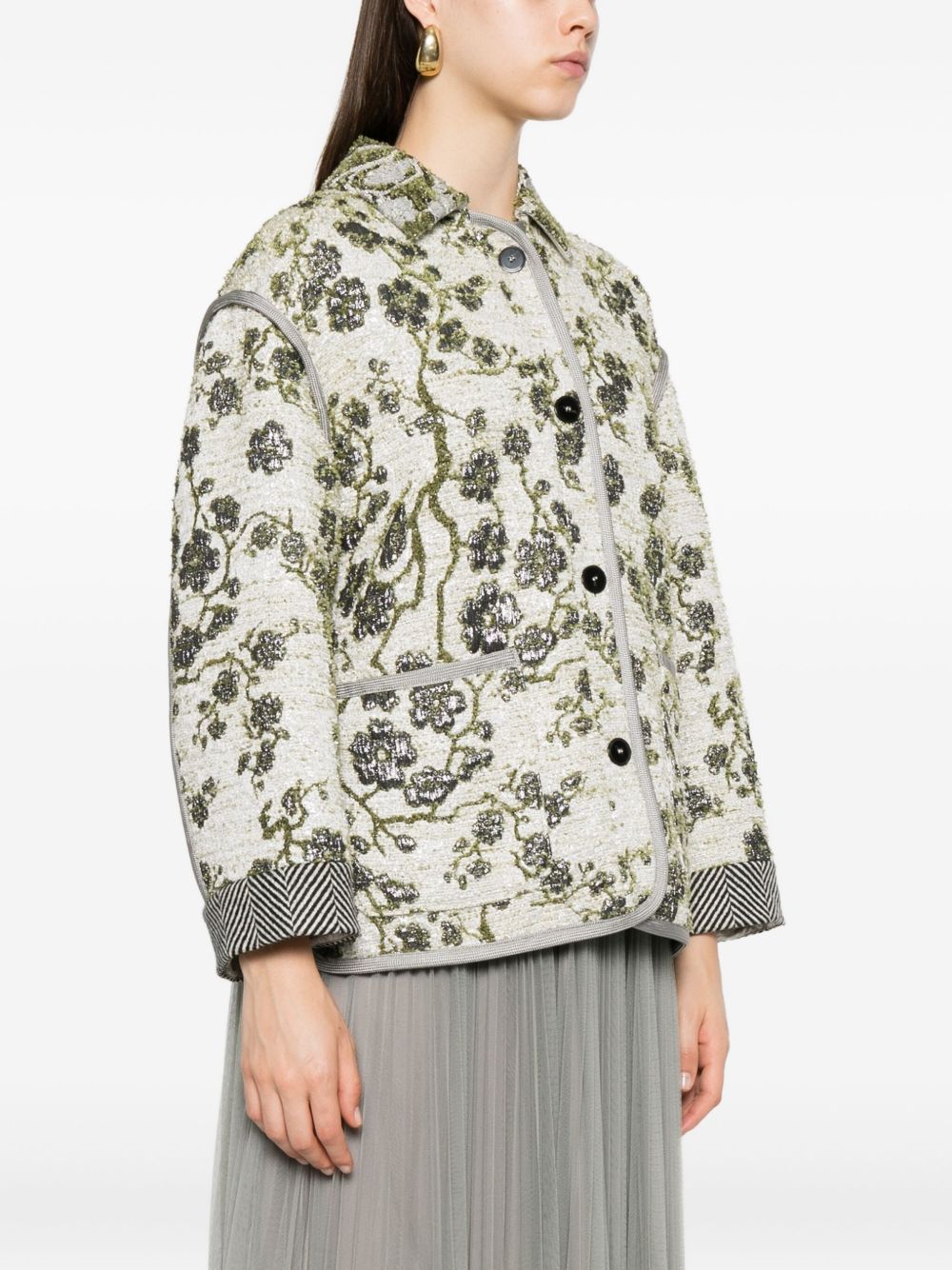 FORTE FORTE Floral Buttoned Textured Weave Outerwear