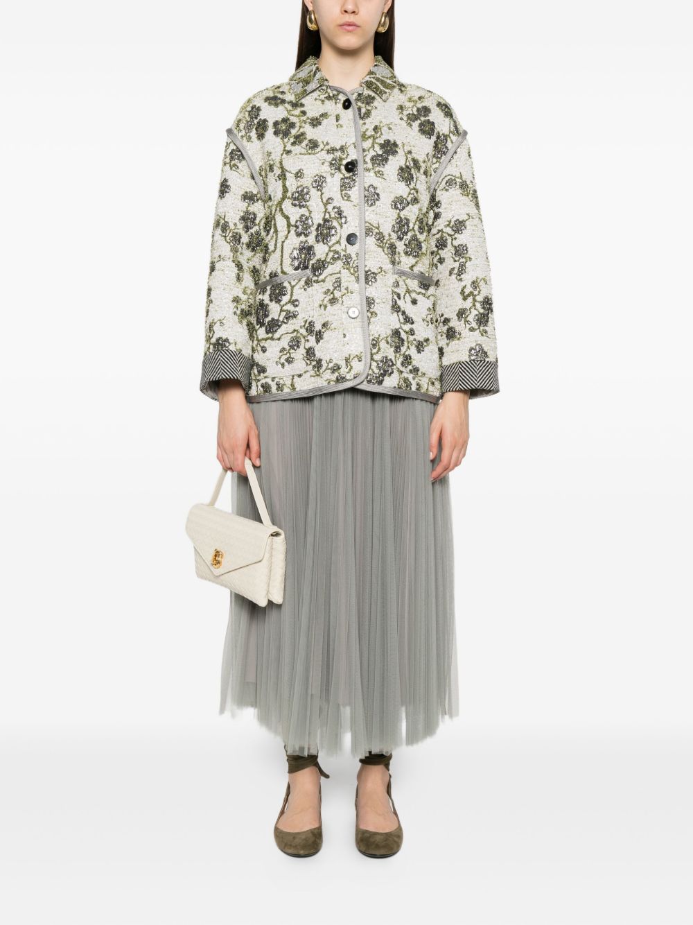 FORTE FORTE Floral Buttoned Textured Weave Outerwear