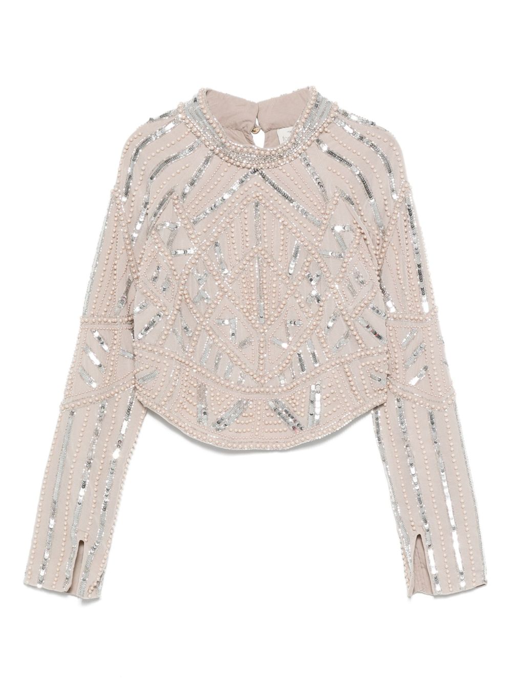 FORTE FORTE Sequin Faux-Pearl Long Sleeve High Neck Top