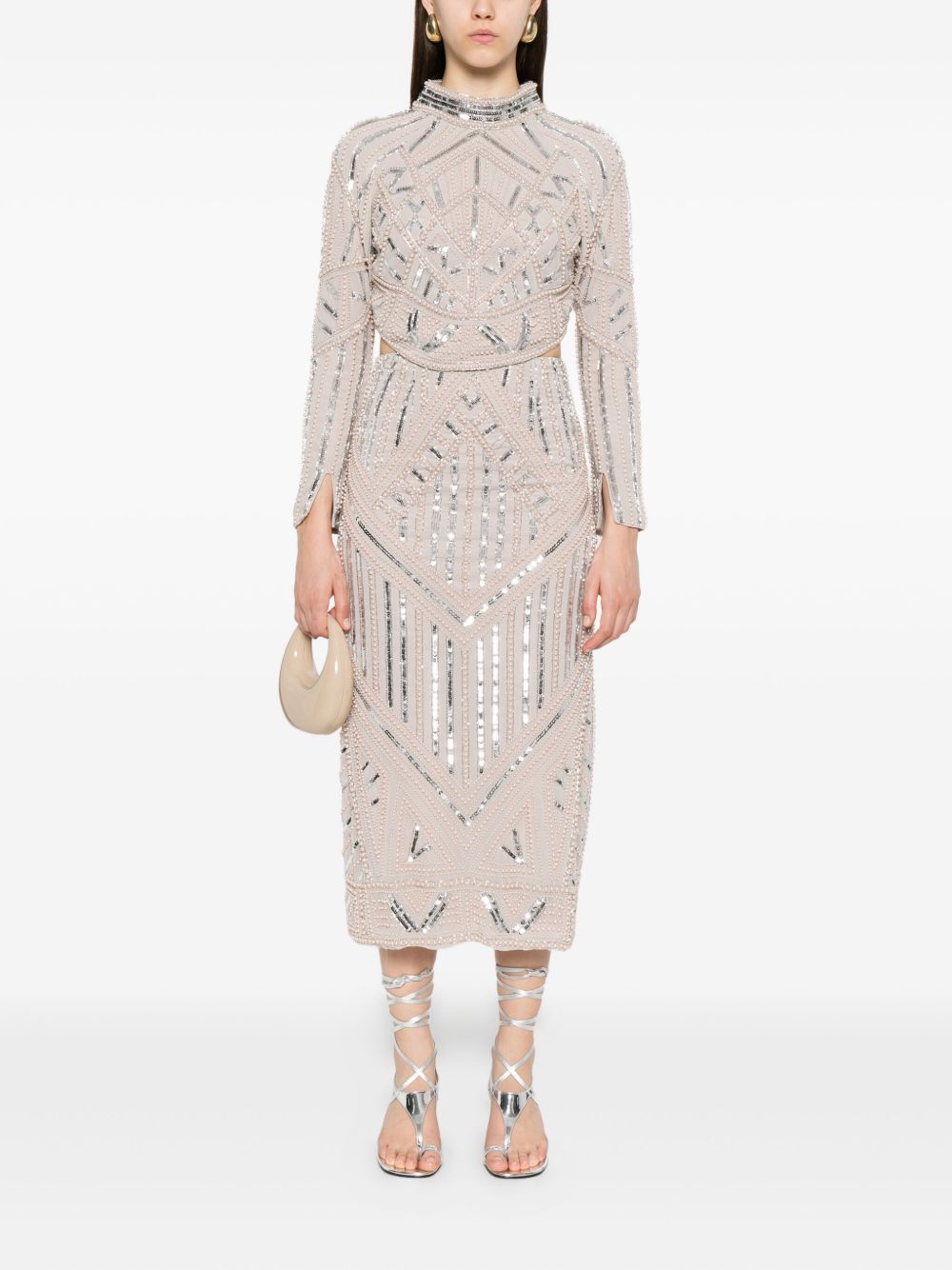 FORTE FORTE Sequin Faux-Pearl Long Sleeve High Neck Top