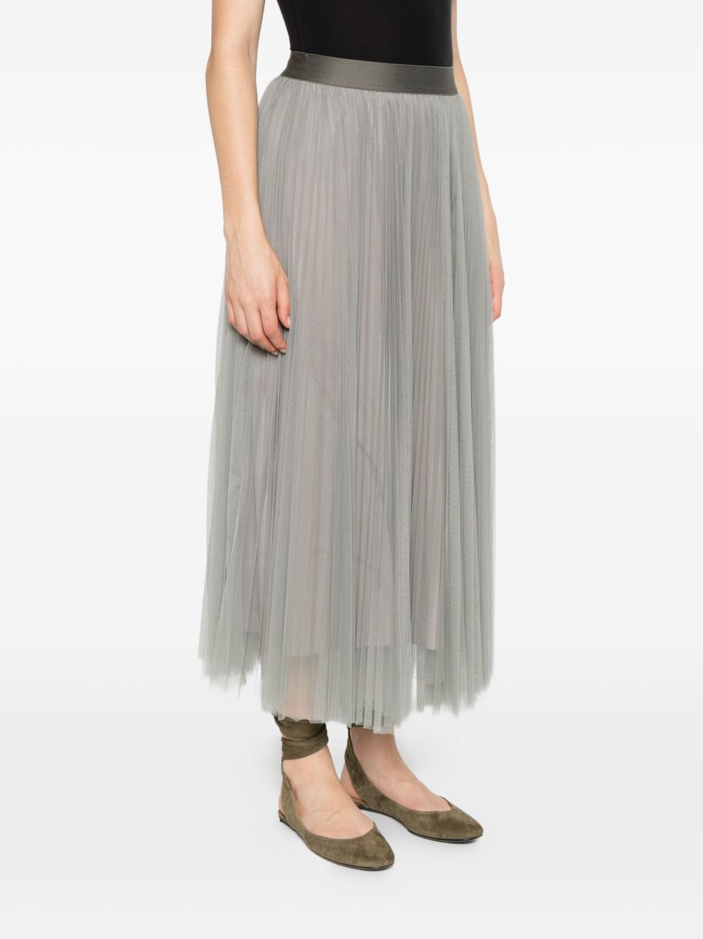 FORTE FORTE High Waist Pleated Tulle A-Line Midi Skirt