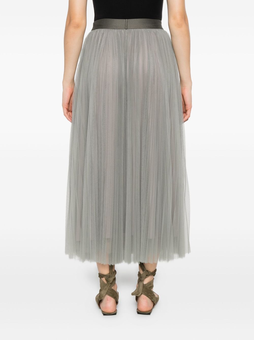 FORTE FORTE High Waist Pleated Tulle A-Line Midi Skirt