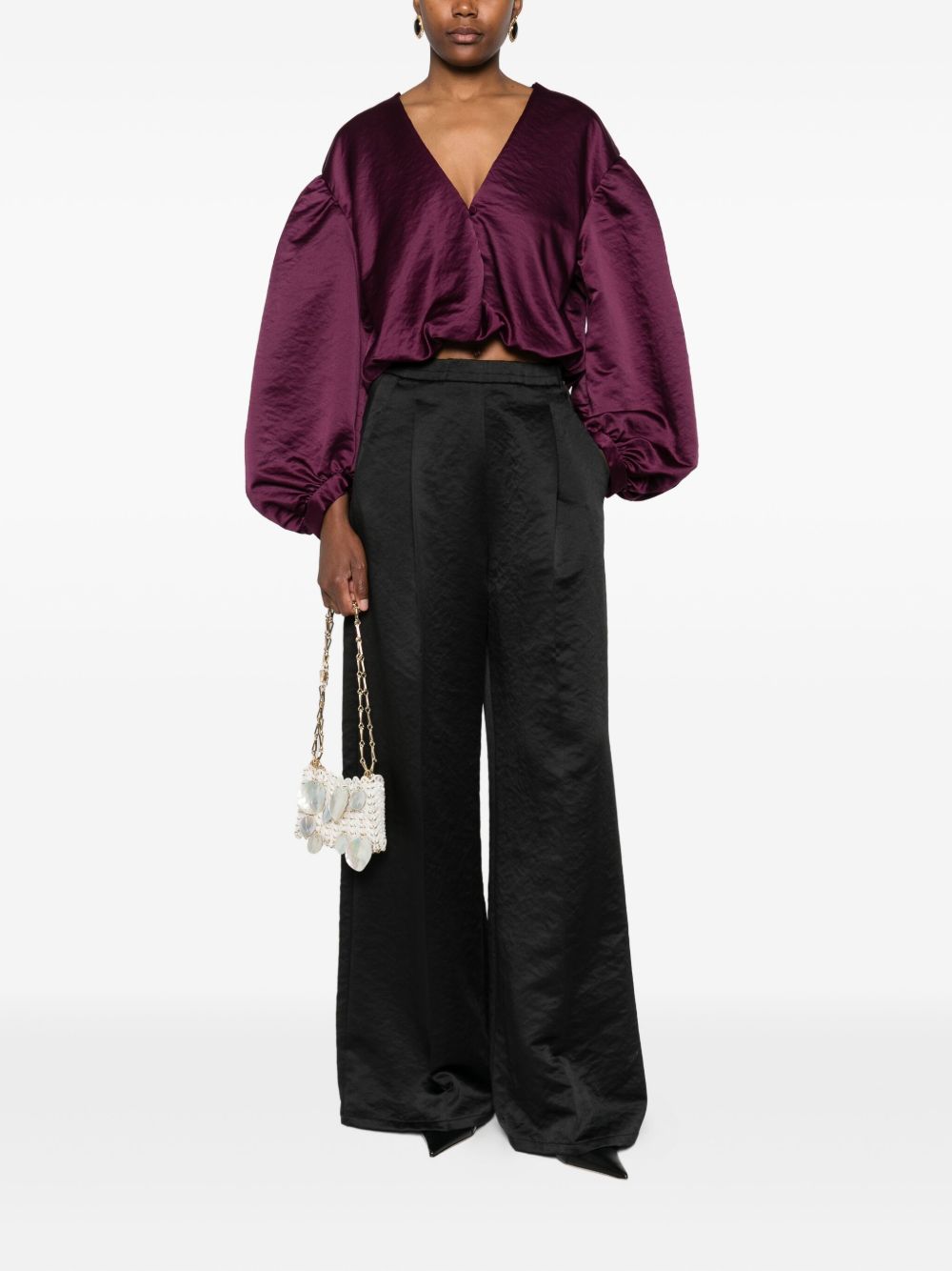 FORTE FORTE Flared Leg Trousers with Pleated Design