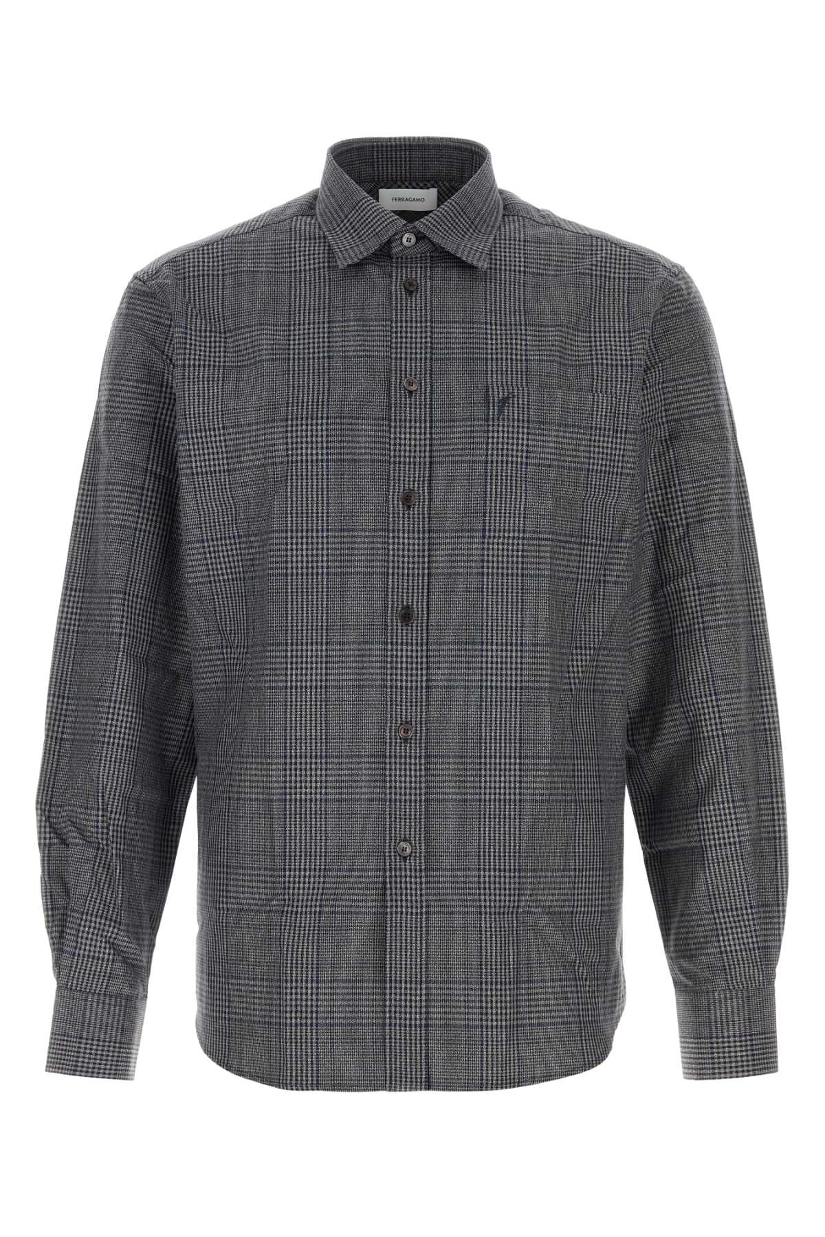 Ferragamo Men's Embroidered Checked Oxford Shirt