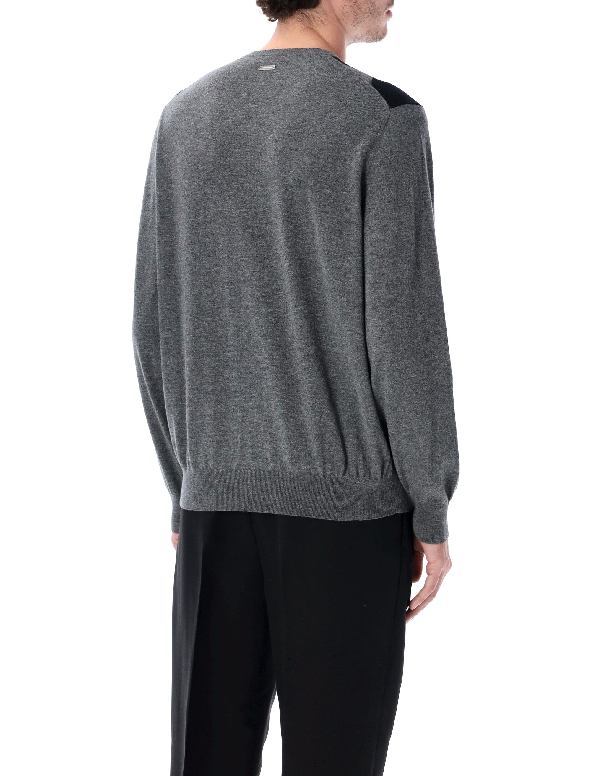 Ferragamo Men's Virgin Wool Argyle V-Neck Sweater - Regular Fit