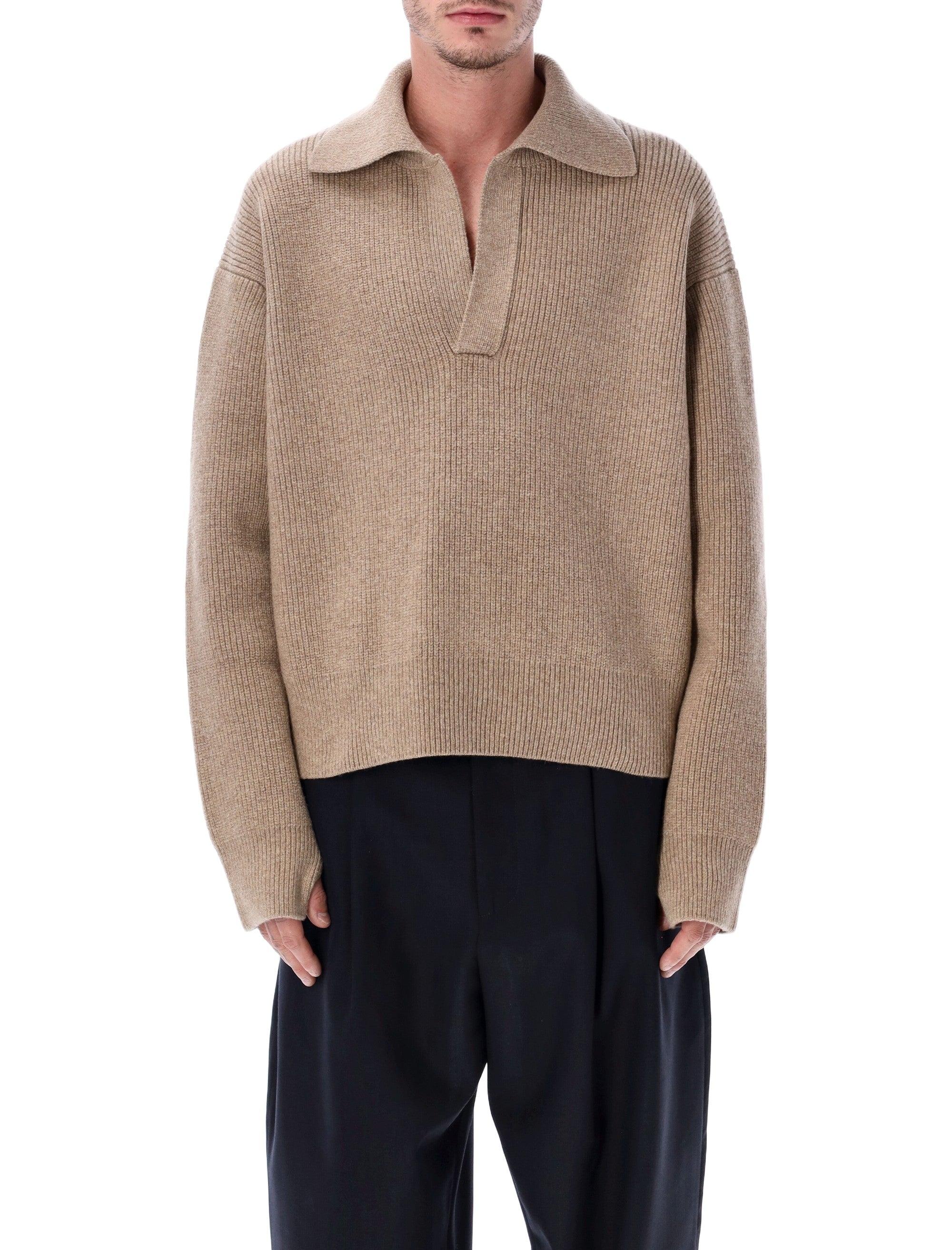 STUDIO NICHOLSON Men's Nash RWS Merino Wool Polo Knit - Size L