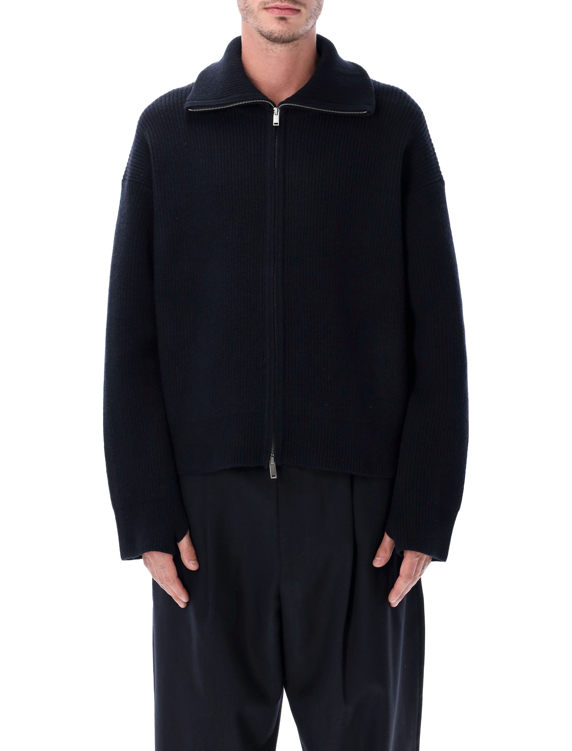 STUDIO NICHOLSON Cropped Merino Wool Zip Cardigan for Men