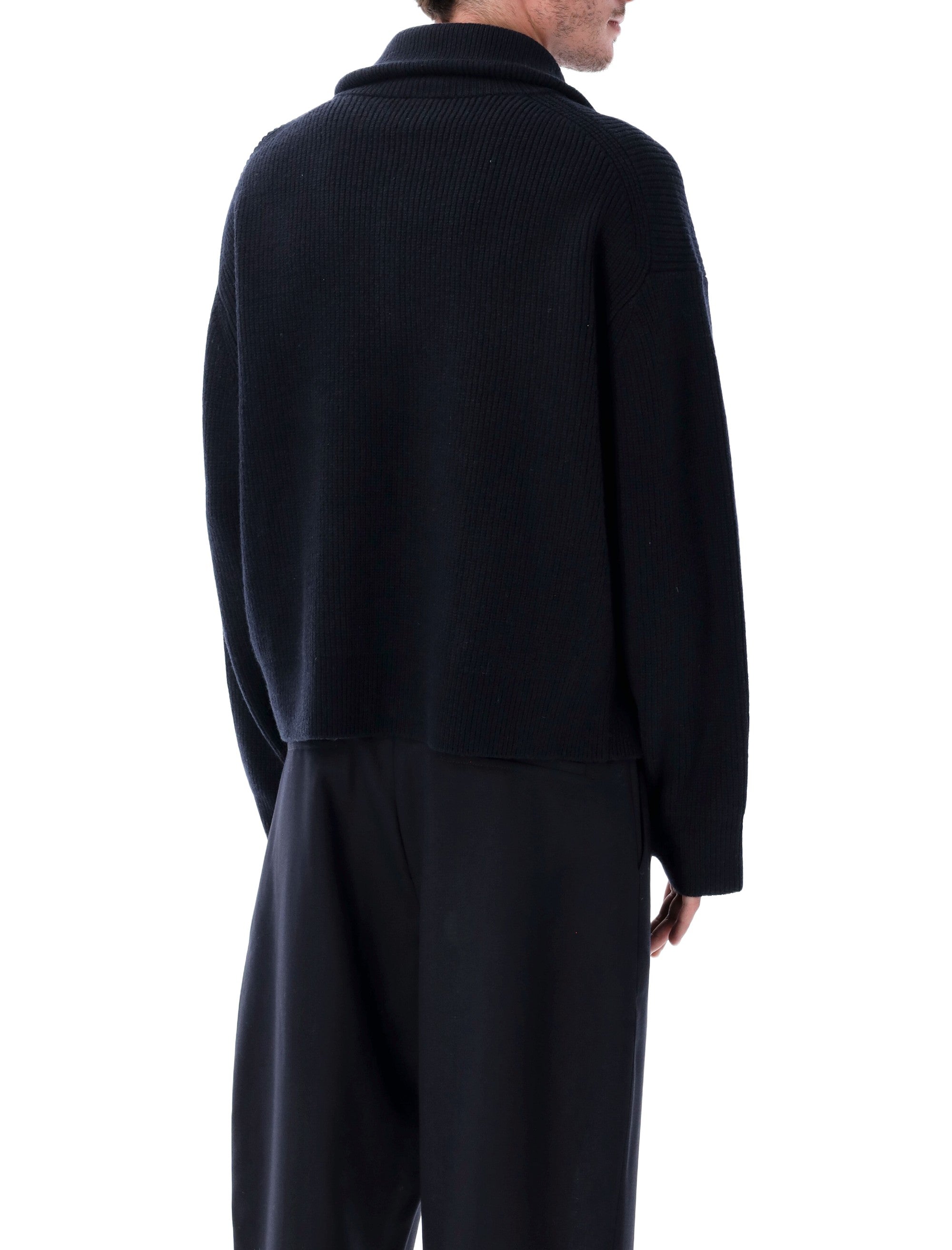 STUDIO NICHOLSON Cropped Merino Wool Zip Cardigan for Men