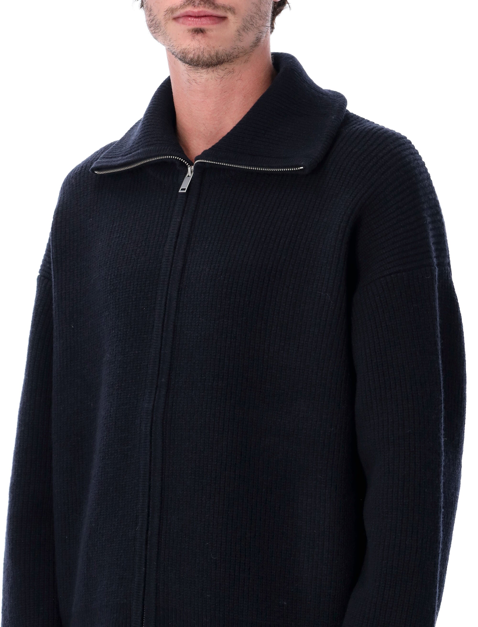 STUDIO NICHOLSON Cropped Merino Wool Zip Cardigan for Men