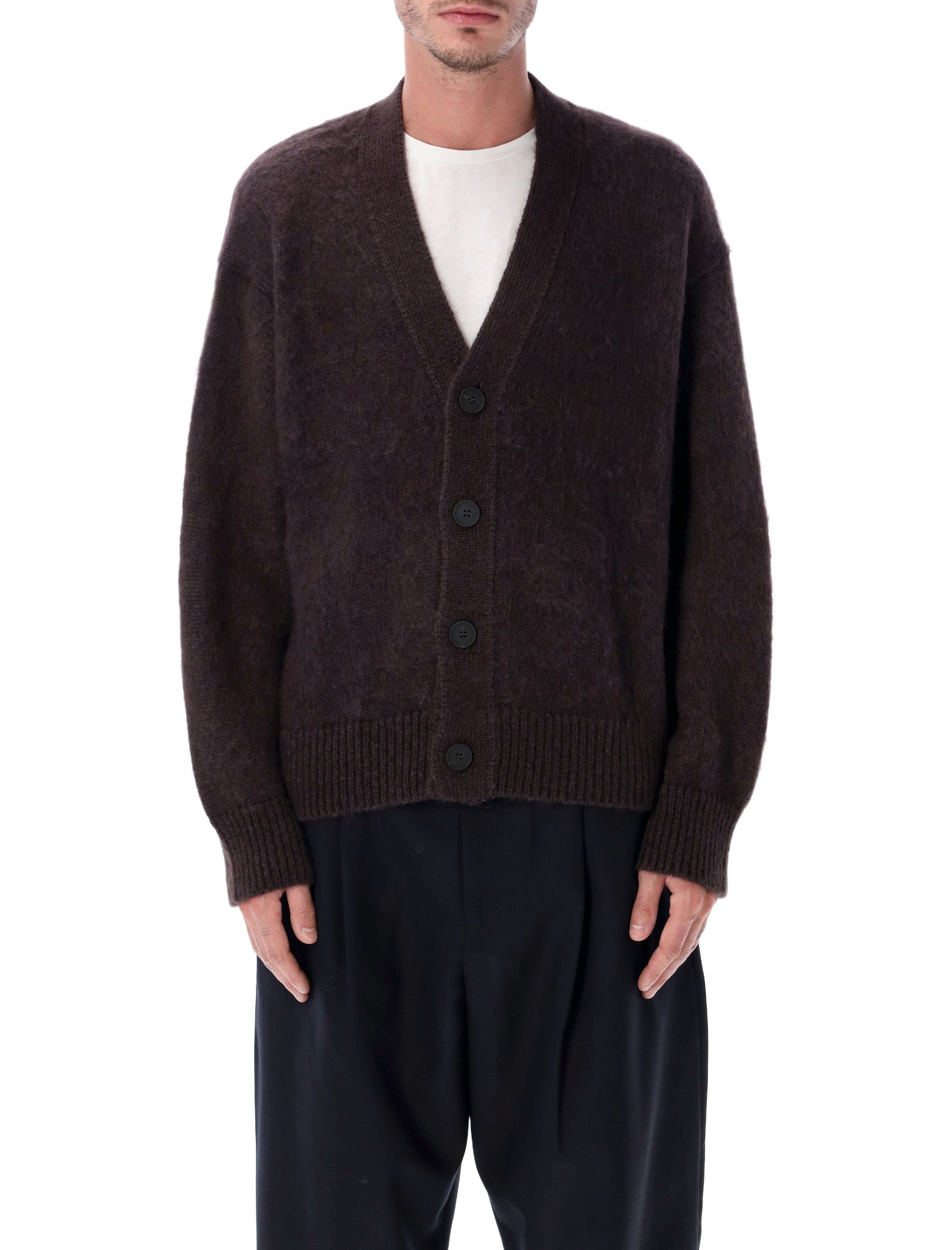 STUDIO NICHOLSON Men's Trey Superkid Mohair Cardigan (Size L) - Effortless Sophistication