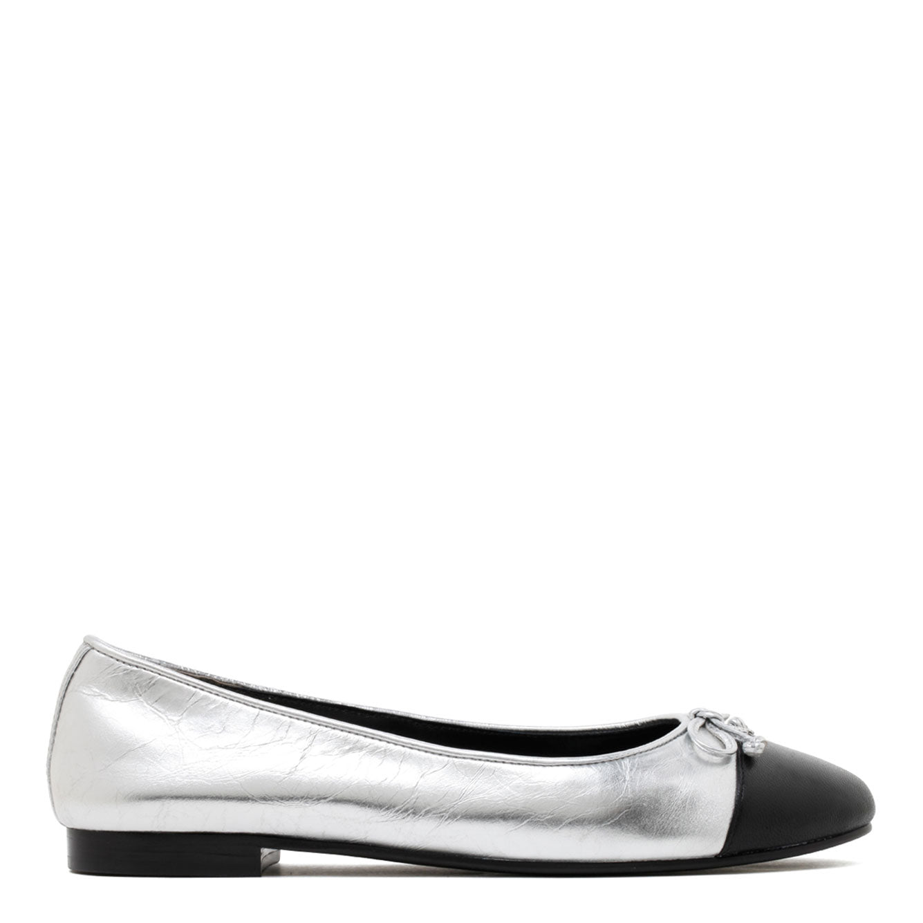 TORY BURCH Metallic Leather Cap-Toe Logo Ballerina Flats