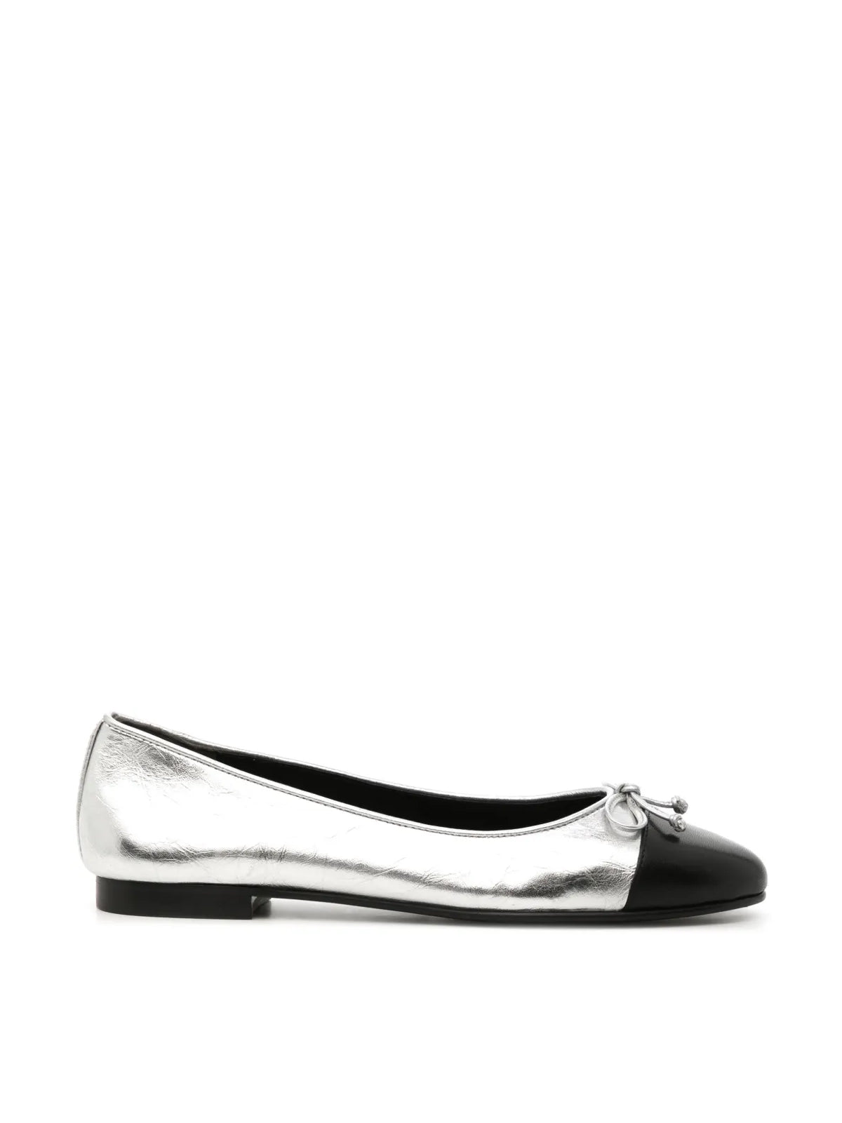 TORY BURCH Metallic Leather Cap-Toe Logo Ballerina Flats