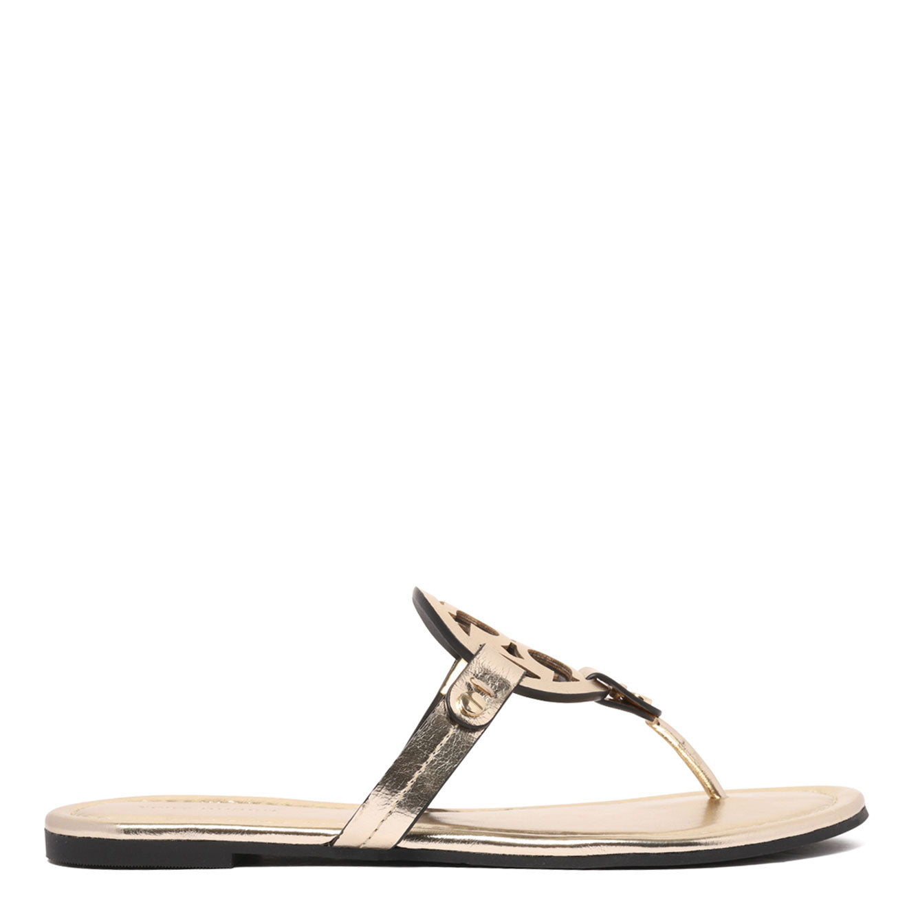 TORY BURCH Spark Gold Leather Slide Sandals