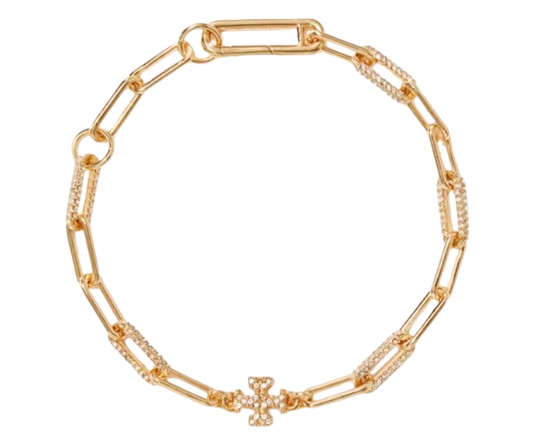 TORY BURCH Elegant Brass and Glass Necklace