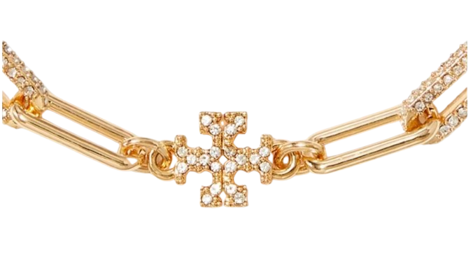 TORY BURCH Elegant Brass and Glass Necklace