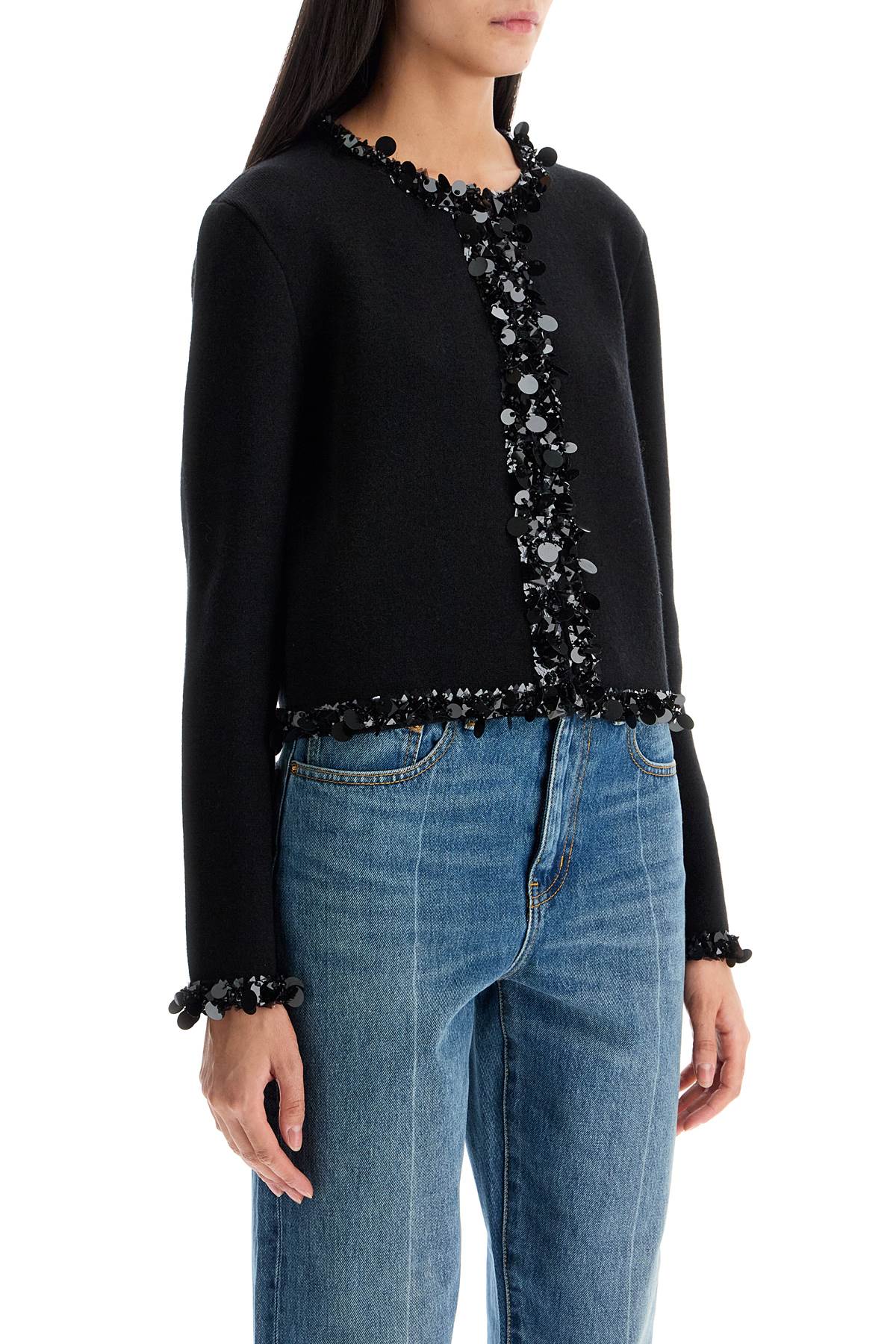 TORY BURCH Cropped Sequin Embellished Wool Cardigan