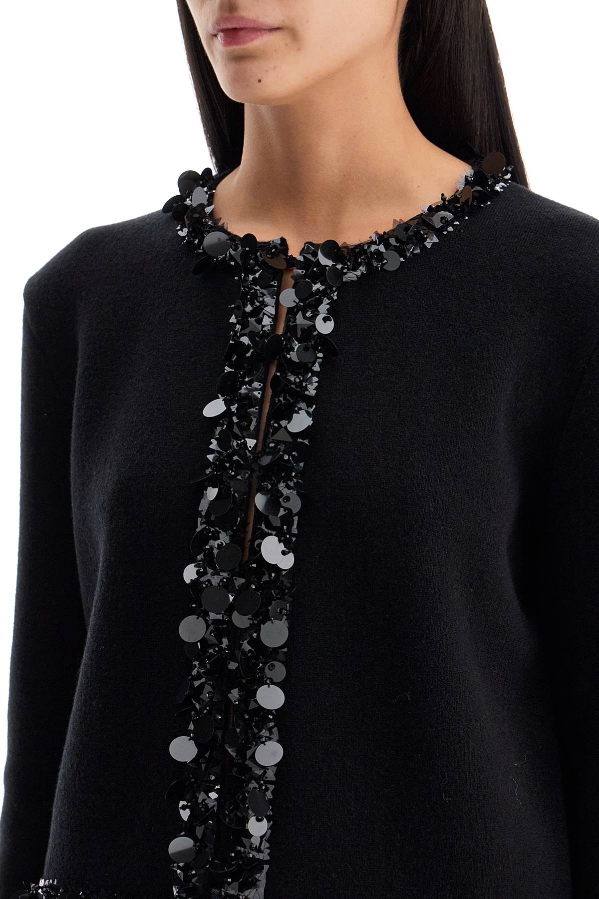 TORY BURCH Cropped Sequin Embellished Wool Cardigan
