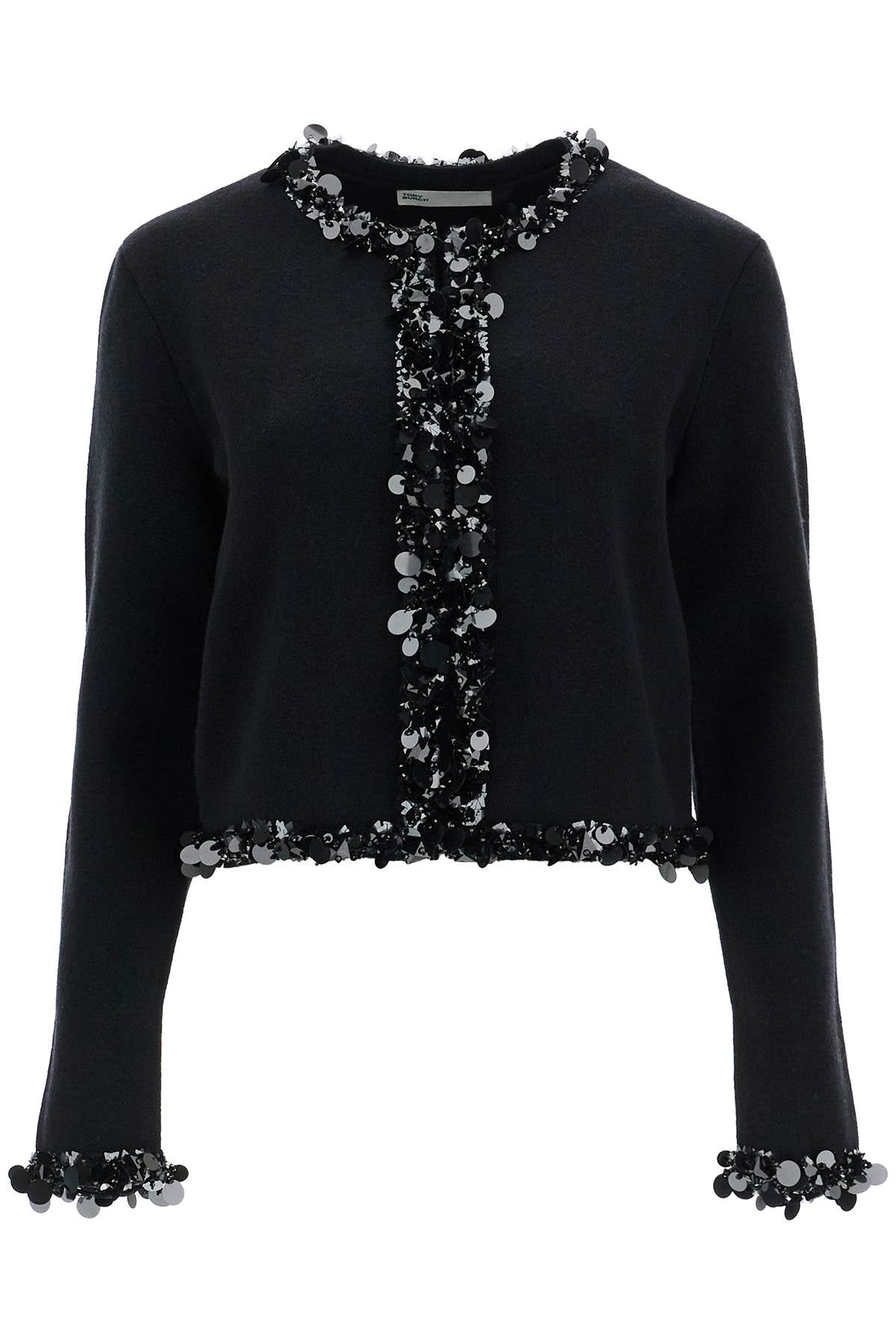 TORY BURCH Cropped Sequin Embellished Wool Cardigan