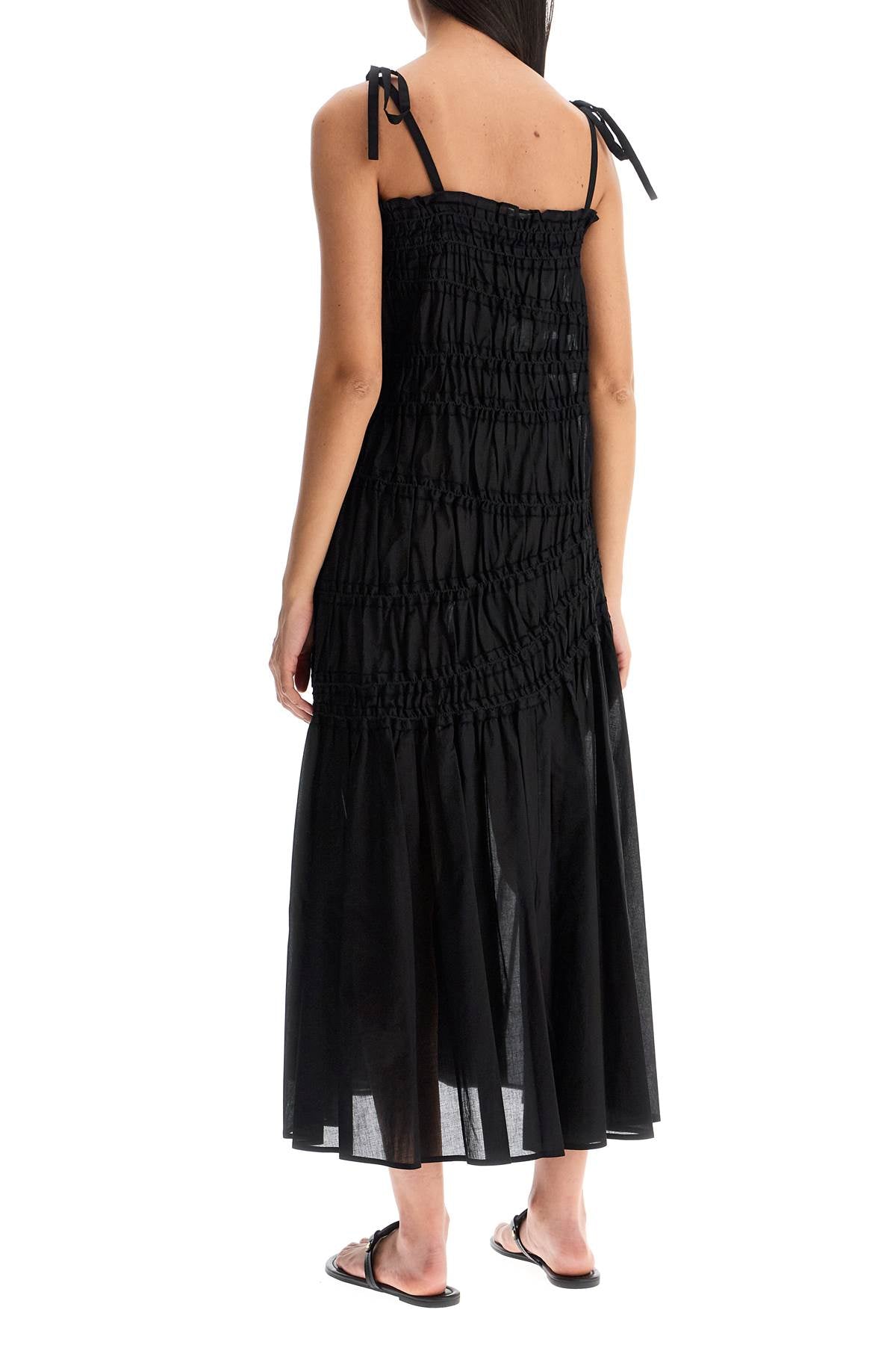 TORY BURCH Pleated Cotton Midi Dress with Thin Straps