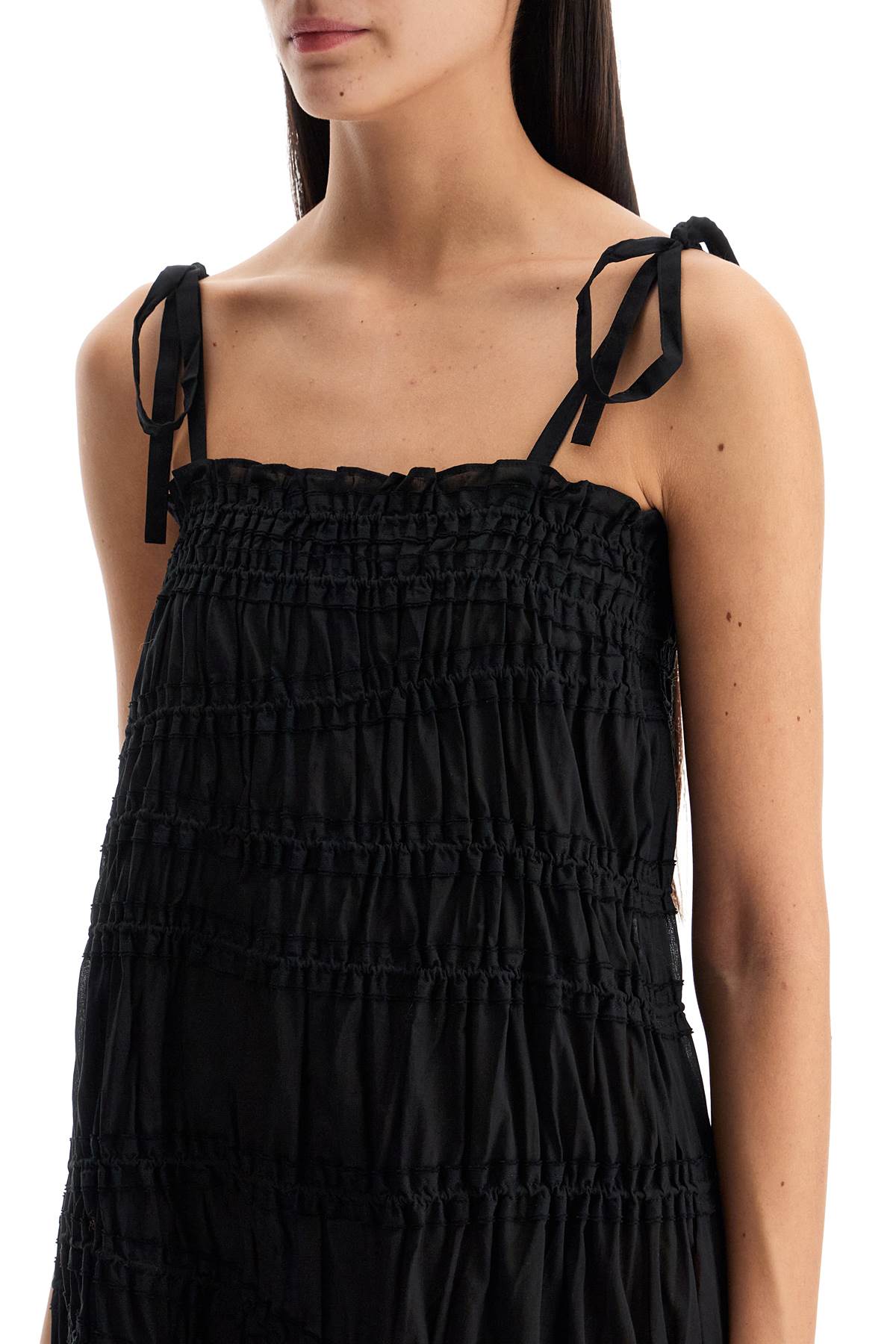 TORY BURCH Pleated Cotton Midi Dress with Thin Straps
