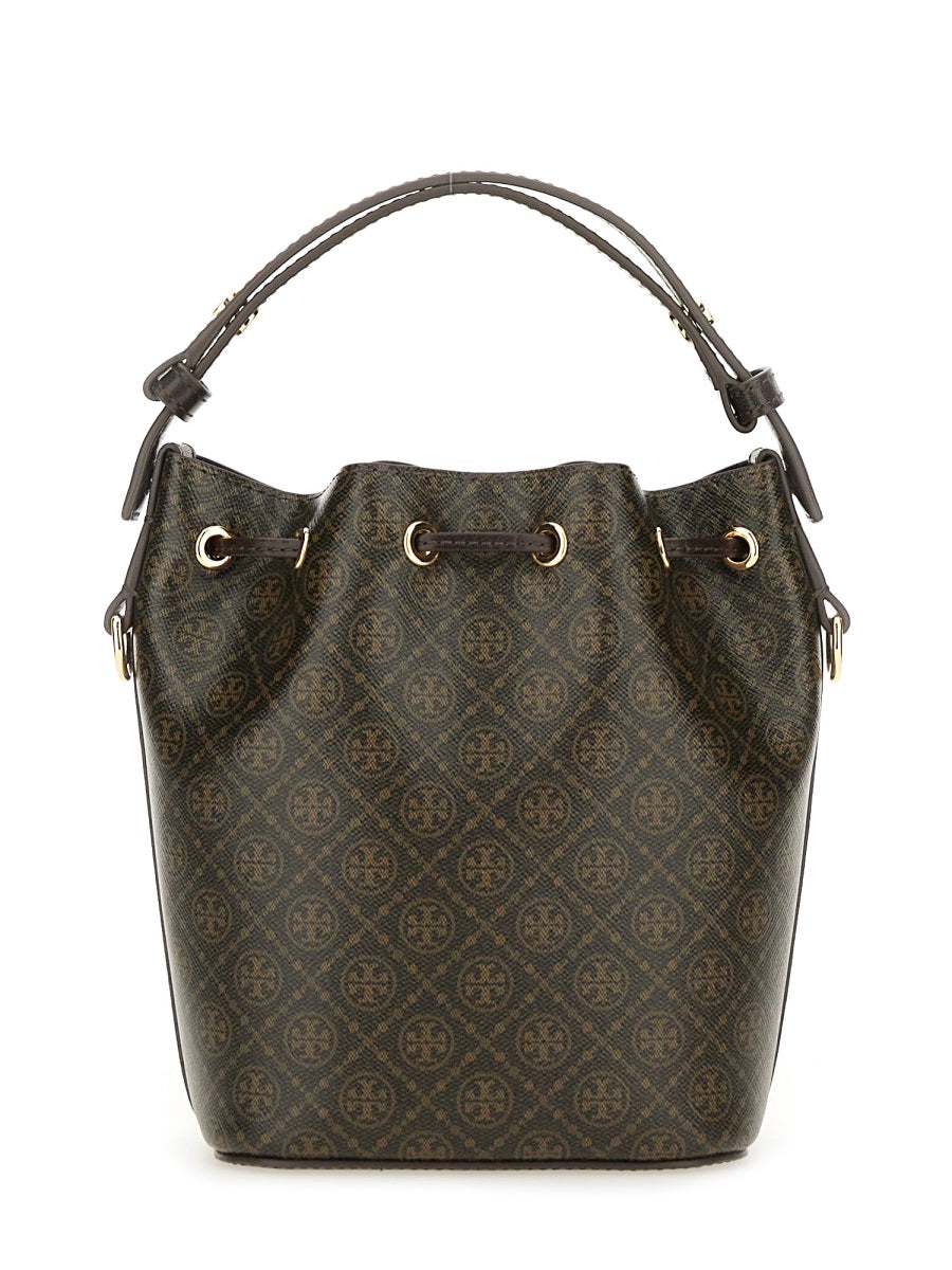 TORY BURCH Mini Bucket Handbag with Logo Motif and Drawstring Closure