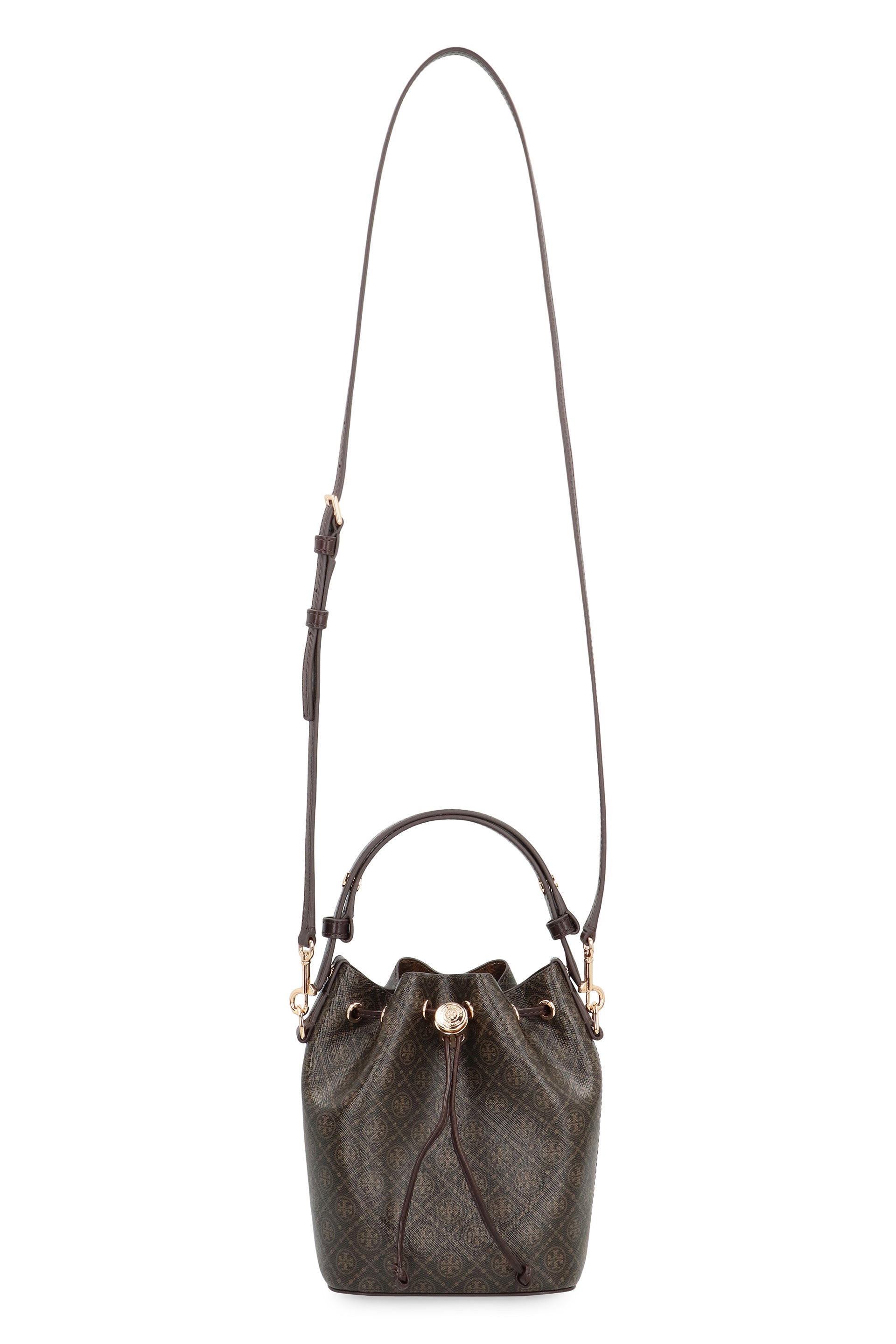 TORY BURCH Mini Bucket Handbag with Logo Motif and Drawstring Closure