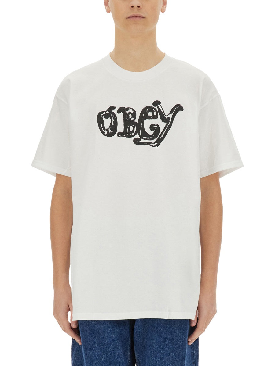 OBEY Logo Print T-Shirt - Size L
