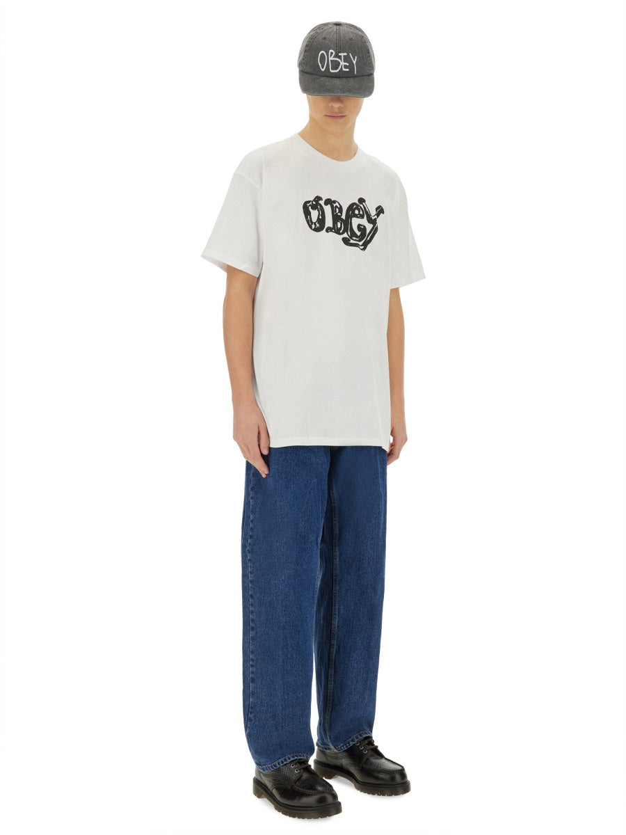 OBEY Logo Print T-Shirt - Size L