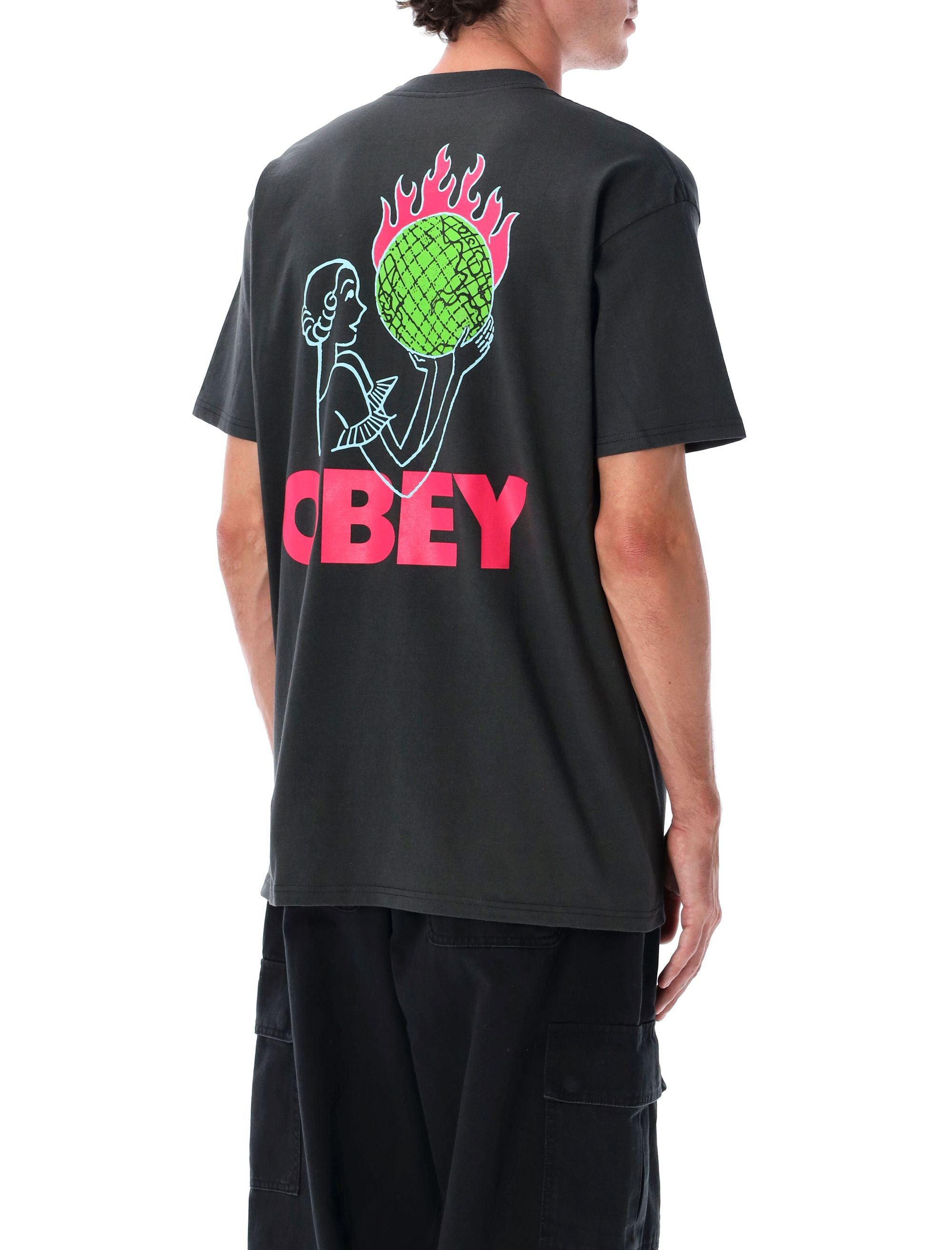 OBEY World in Flames Mini T-Shirt - Size L