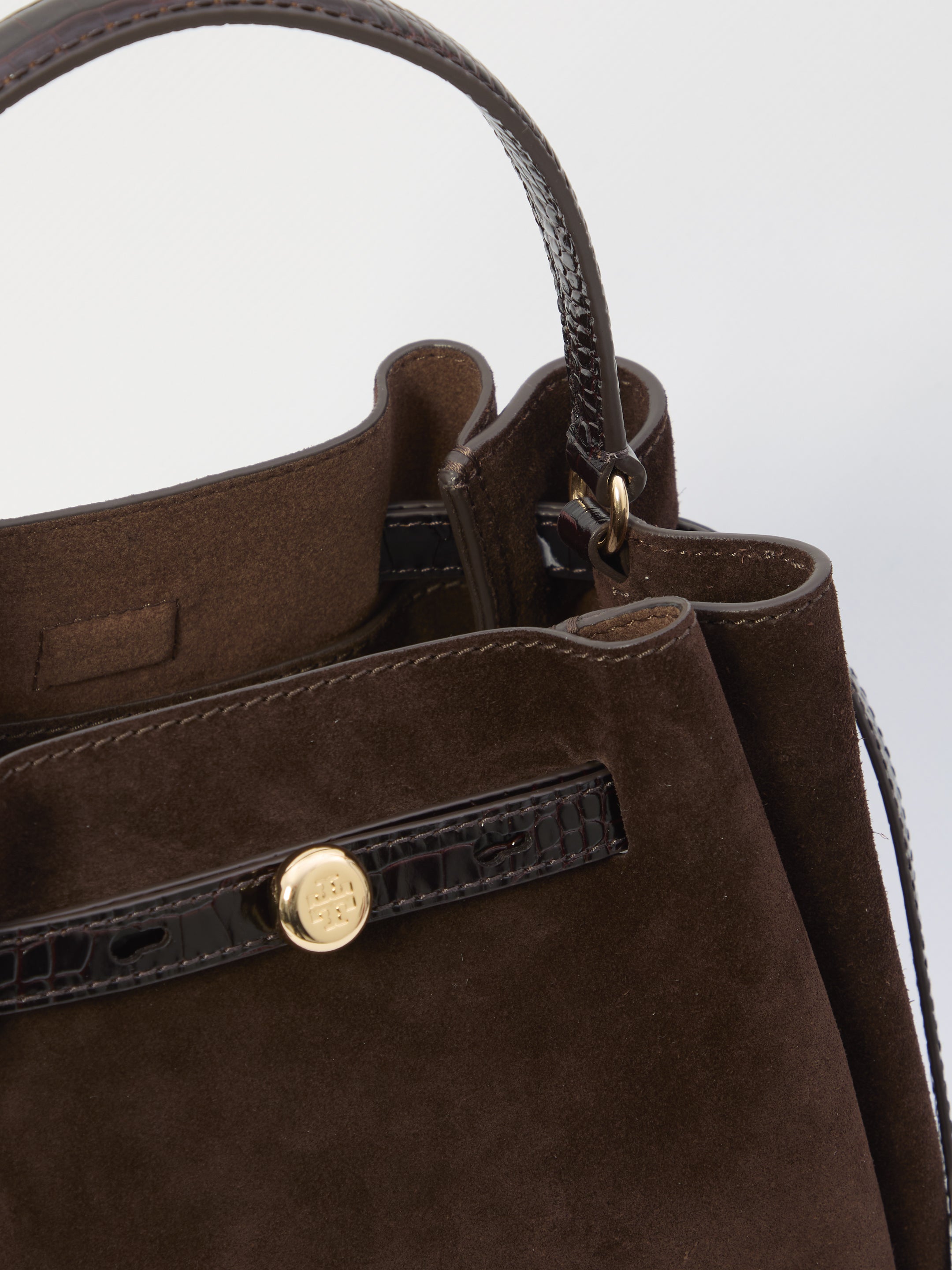 TORY BURCH Suede Bucket Handbag with Crocodile-Effect Trim - Mini