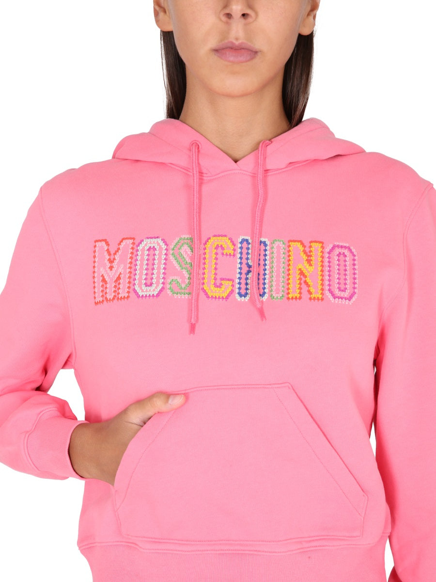 MOSCHINO COUTURE Crochet Logo Hoodie Sweatshirt