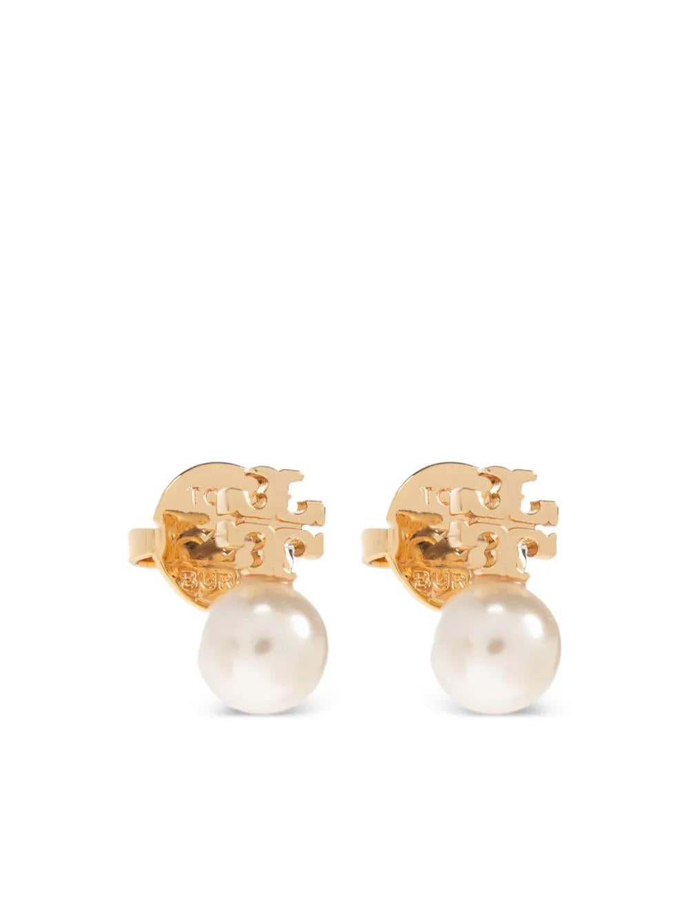 TORY BURCH Elegant Brass and Pearl Earrings