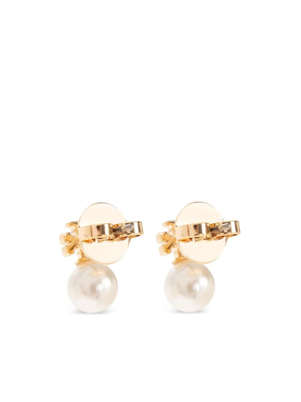 TORY BURCH Elegant Brass and Pearl Earrings