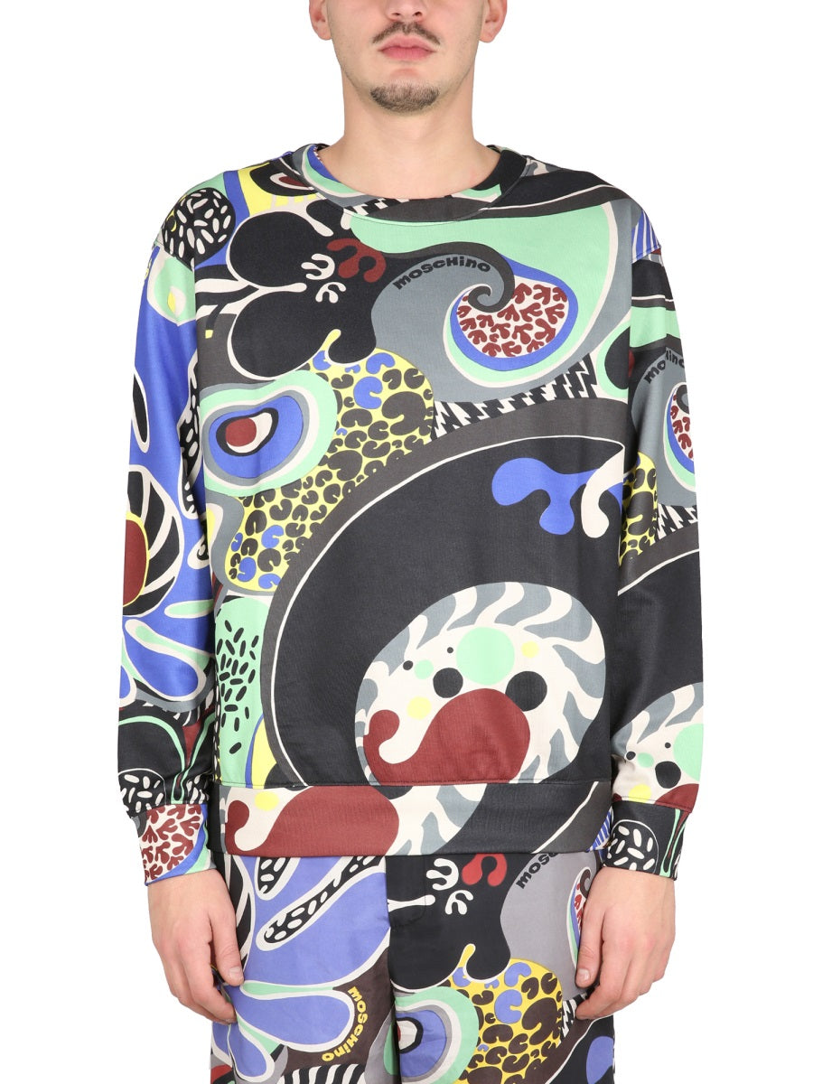 MOSCHINO COUTURE Psychedelic Print Crossneck Sweatshirt for Men