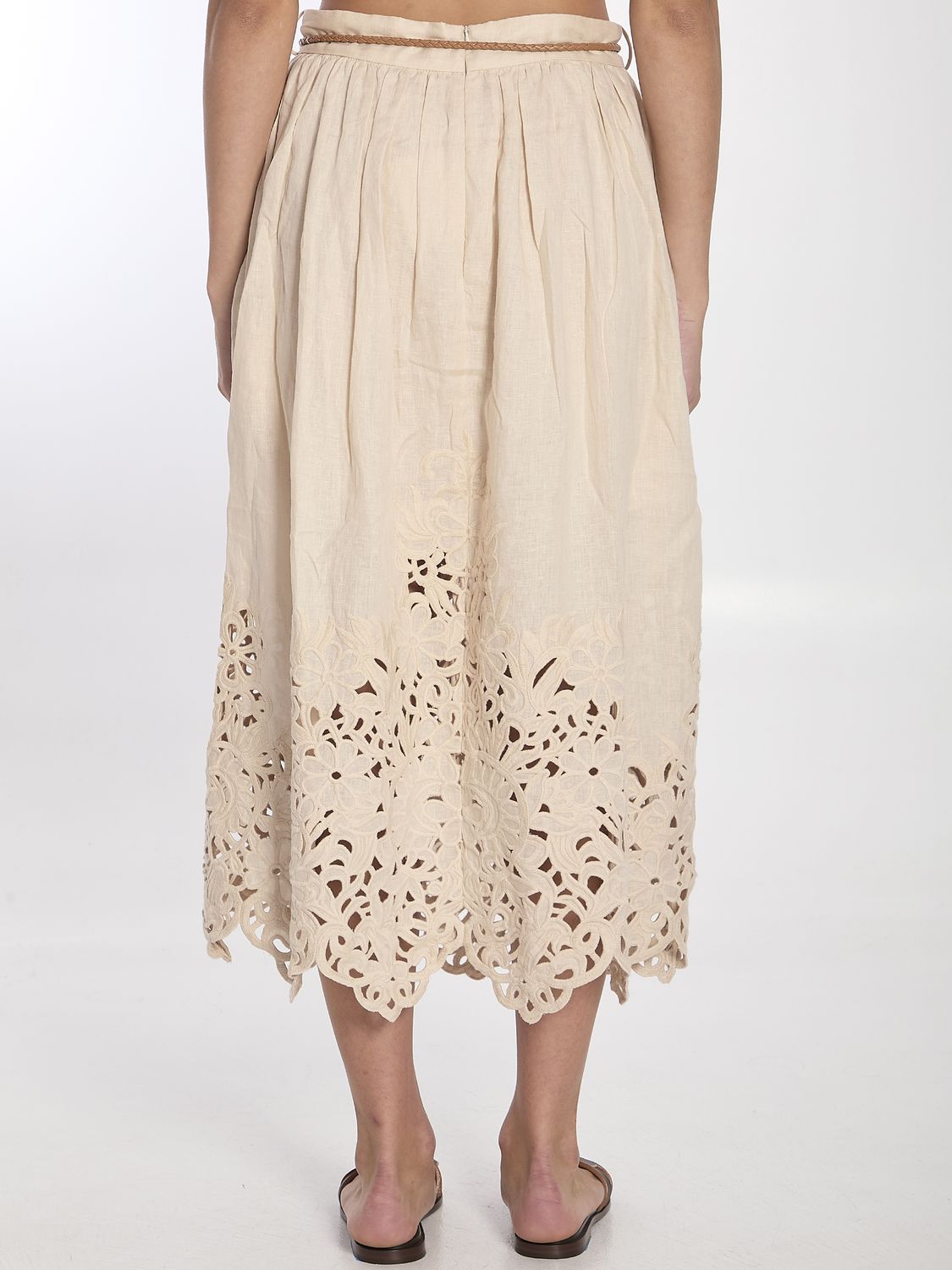 ZIMMERMANN Embroidered Midi Skirt with Detachable Belt
