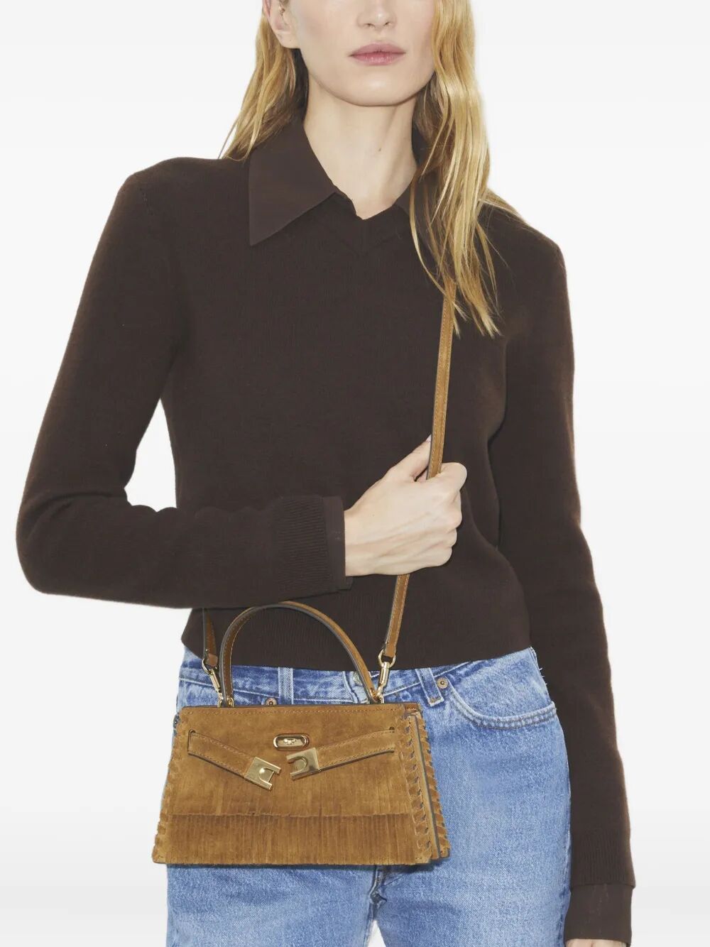 TORY BURCH Mini Suede Leather Handbag with Fringe Detailing