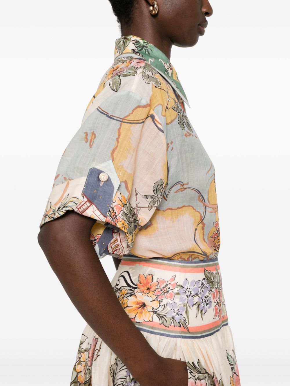 ZIMMERMANN Floral Printed Short Sleeved Shirt - Size 0P to 4