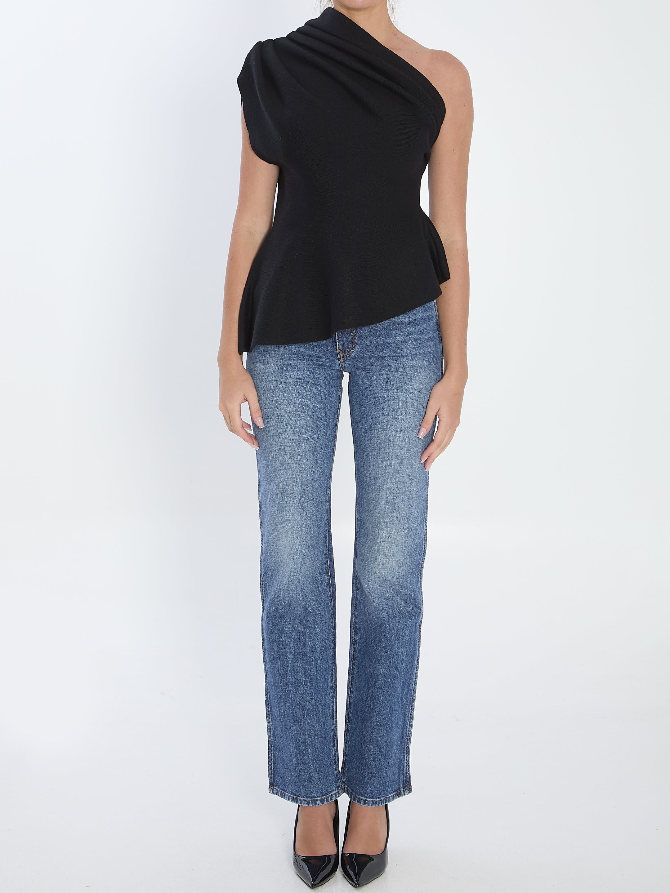 KHAITE Asymmetric Mineral Peplum Top - Size M