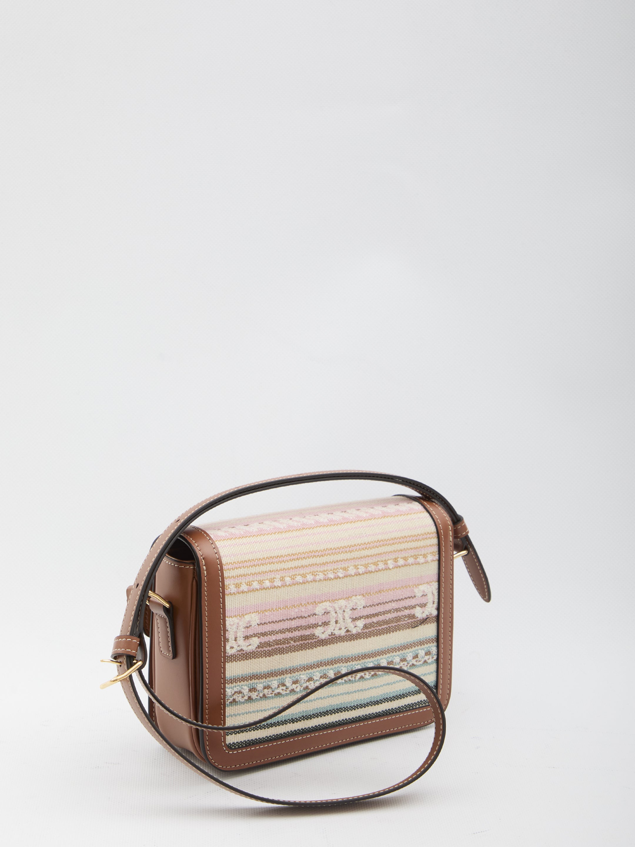 CELINE Mini Striped Fabric Handbag with Triomphe Closure