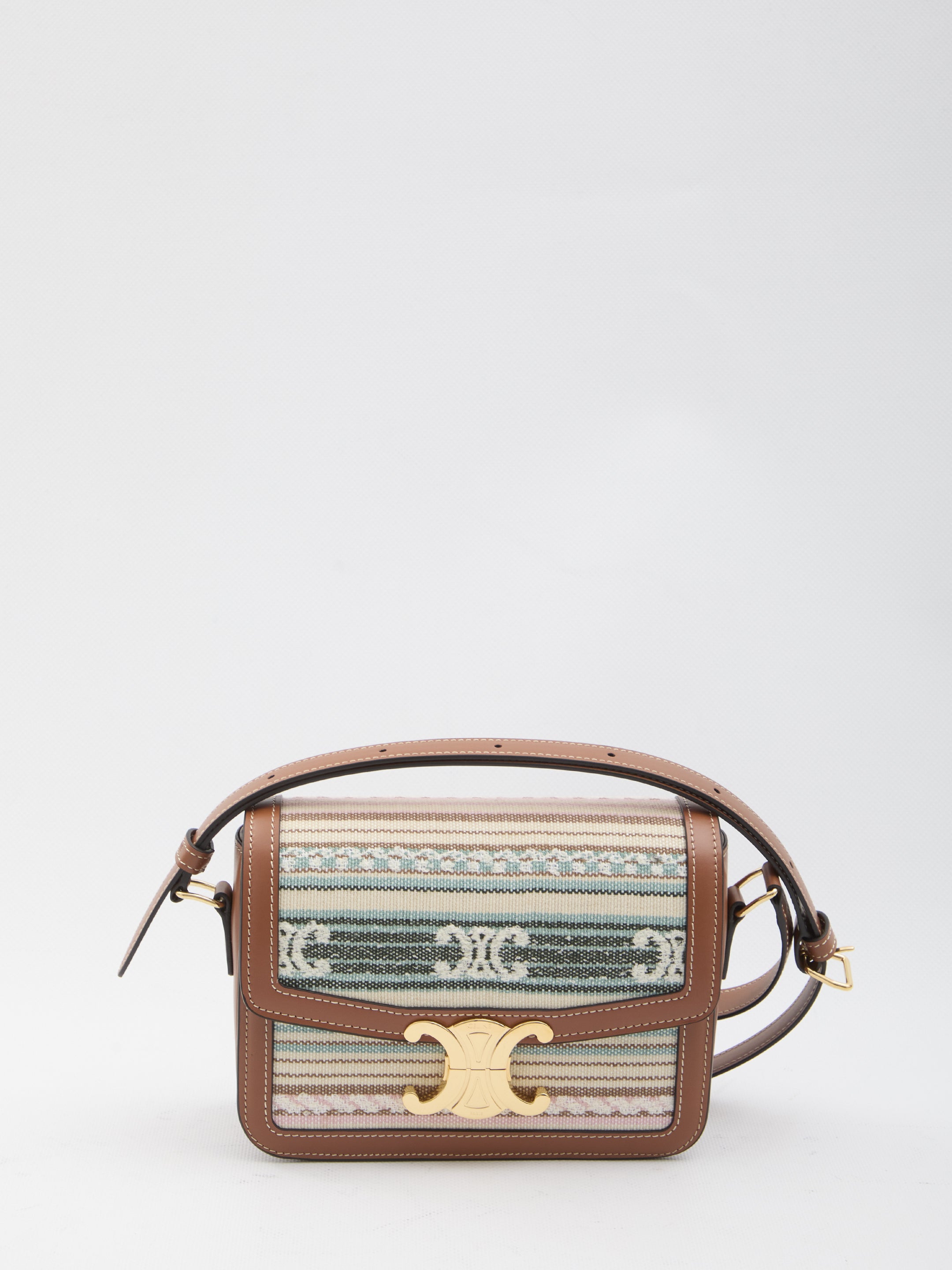 CELINE Mini Striped Fabric Handbag with Triomphe Closure