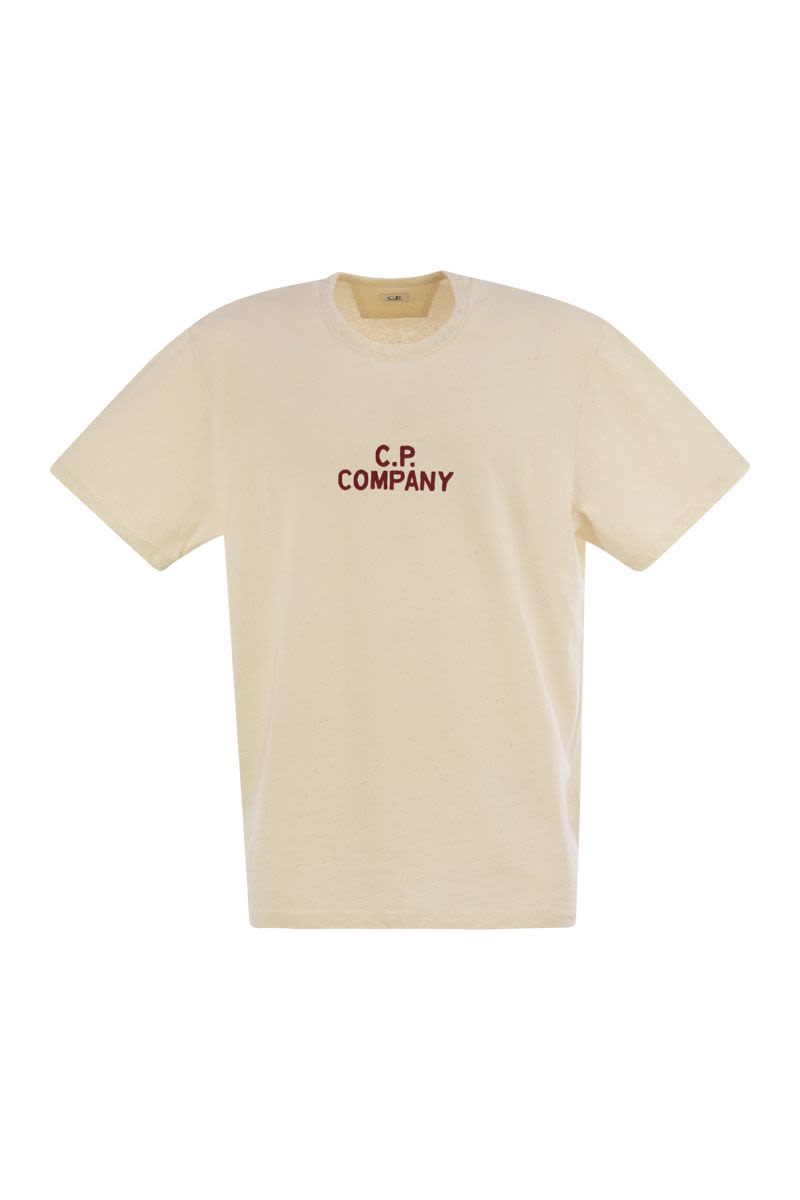 C.P.COMPANY Natural Crew Neck T-Shirt with Archive Logo - Regular Fit