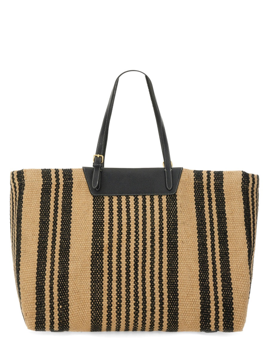 ANYA HINDMARCH Striped Jute Tote Handbag with Logo